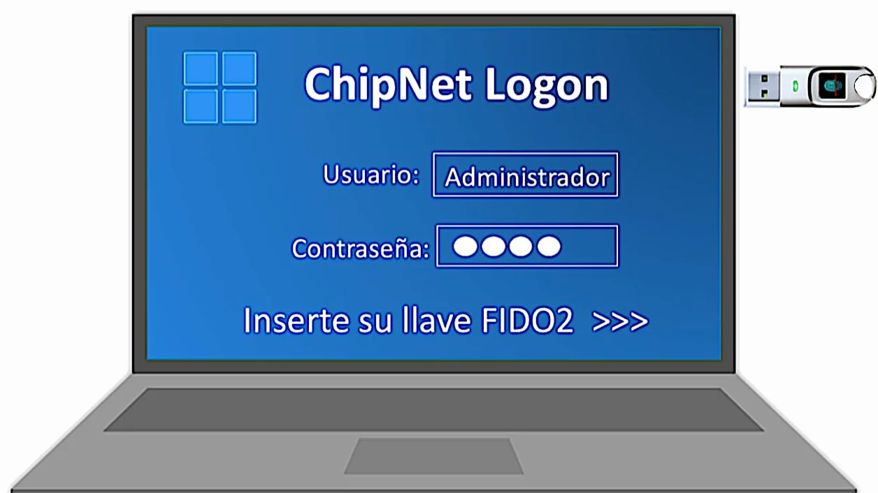Klucz USB FIDO2 i certyfikat cyfrowy ChipNet FIDO2 ID BioPass, srebrny metaliczny