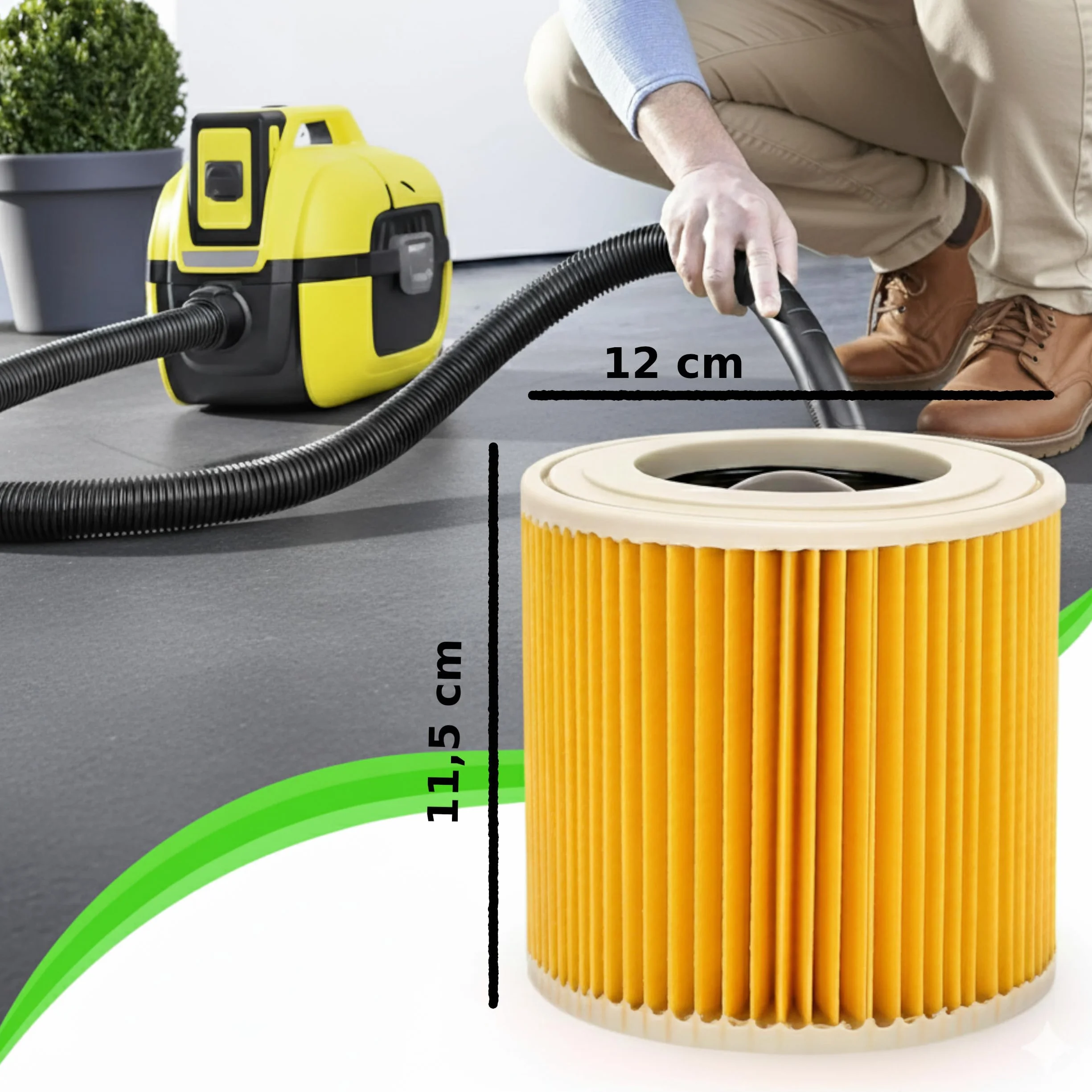 Zestaw 3 filtrów do odkurzacza Botle pasuje do Kärcher WD3 WD4 12 x 11,5 cm