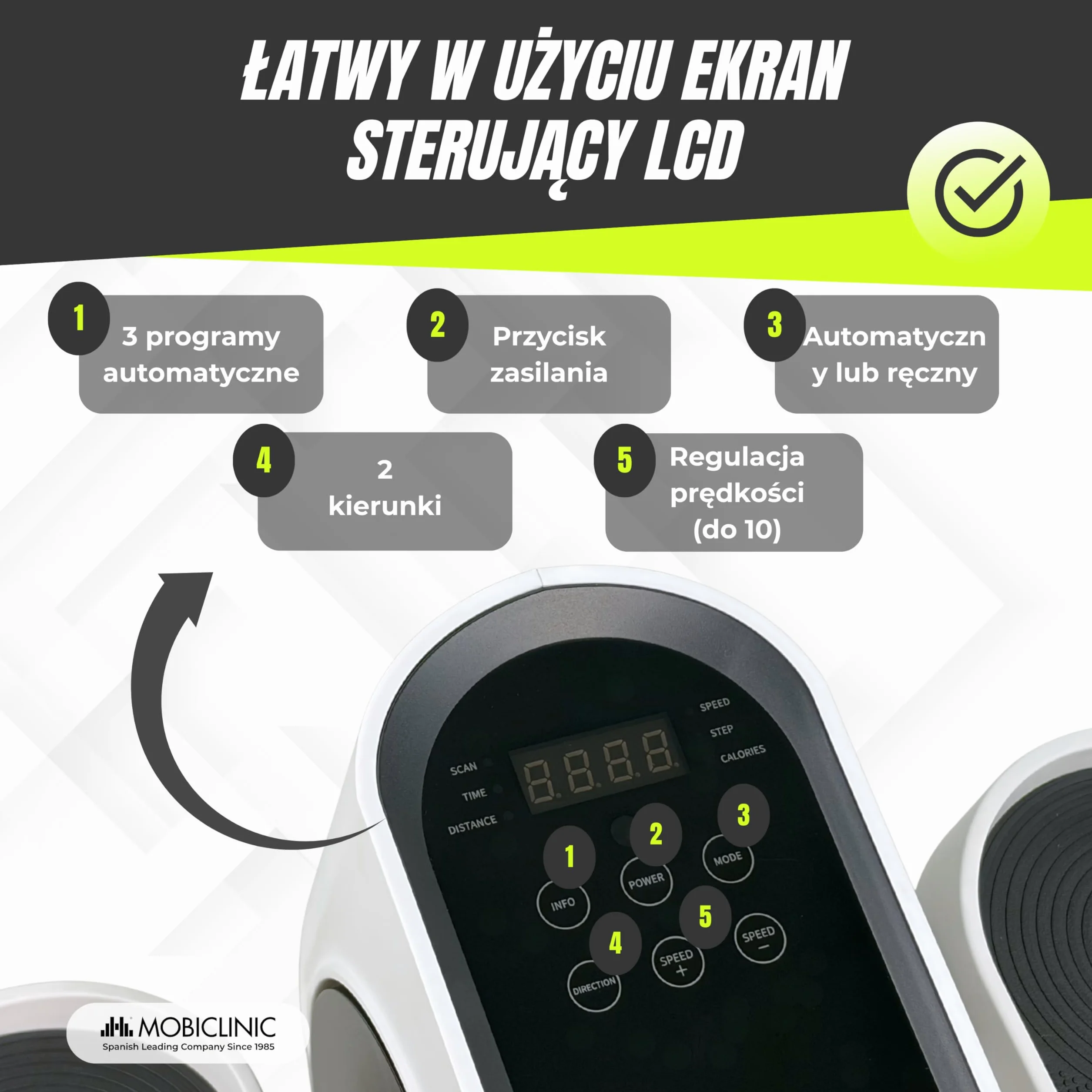 Mobiclinic®, Mini elektryczny Orbitrek, Tryb Manualny i Automatyczny, Wyświetlacz LED, Pilot Zdalnego Sterowania, 10 Prędkości, Pedałowanie Dwukierunkowe, Antypoślizgowy, do Domu i Biura, Mobidal