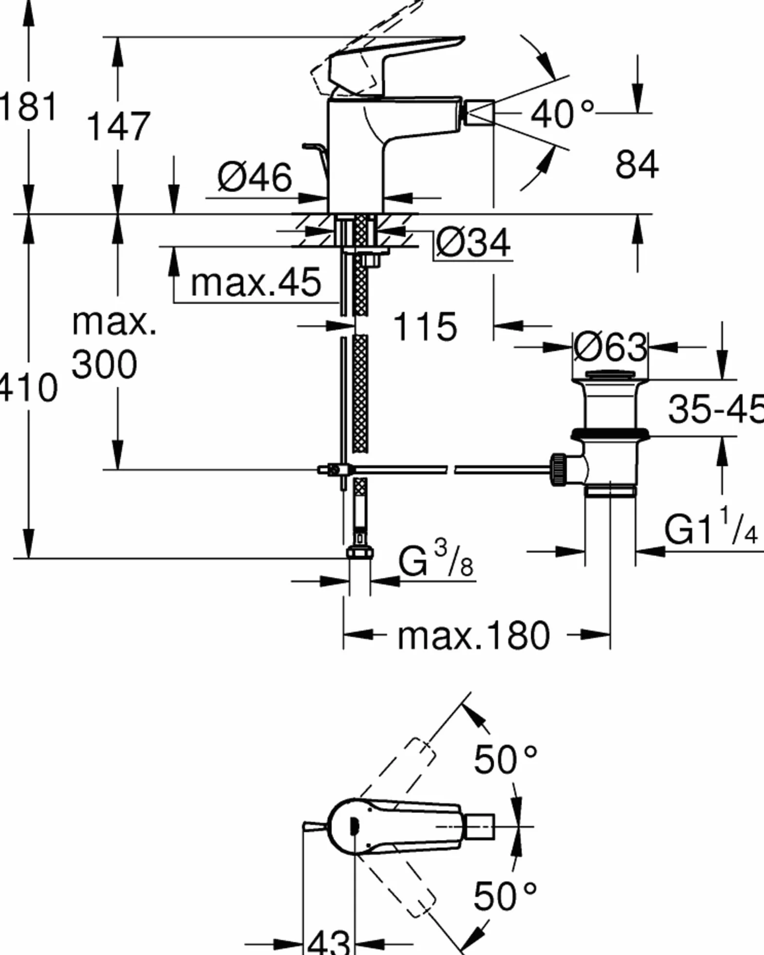 GROHE Quickfix Start jednouchwytowa bateria mieszająca do bidetu chrom