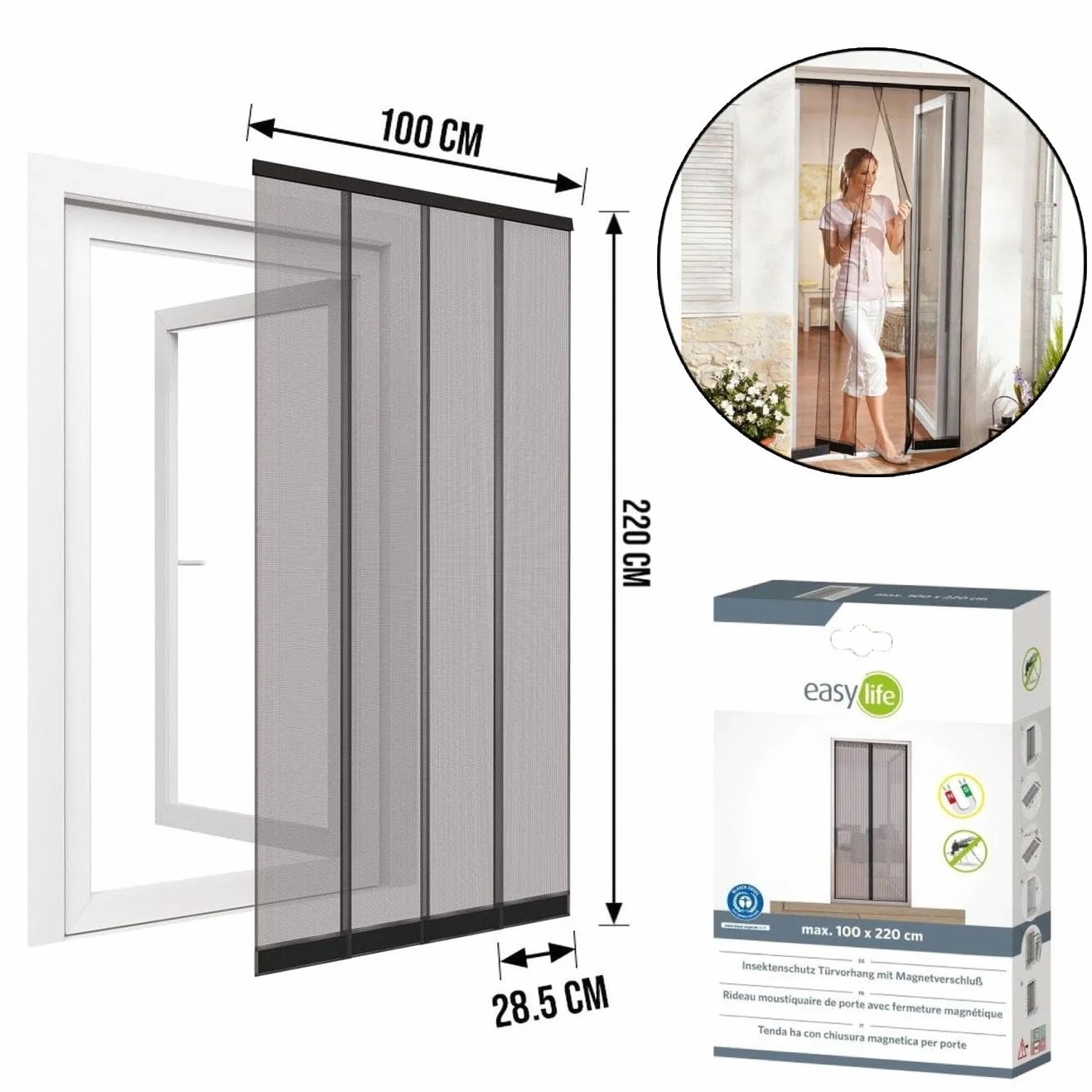 Zasłona z lamelkami do drzwi poliestrowa 100 x 220 cm z prętem łączącym taśmą klejącą i ciężarami