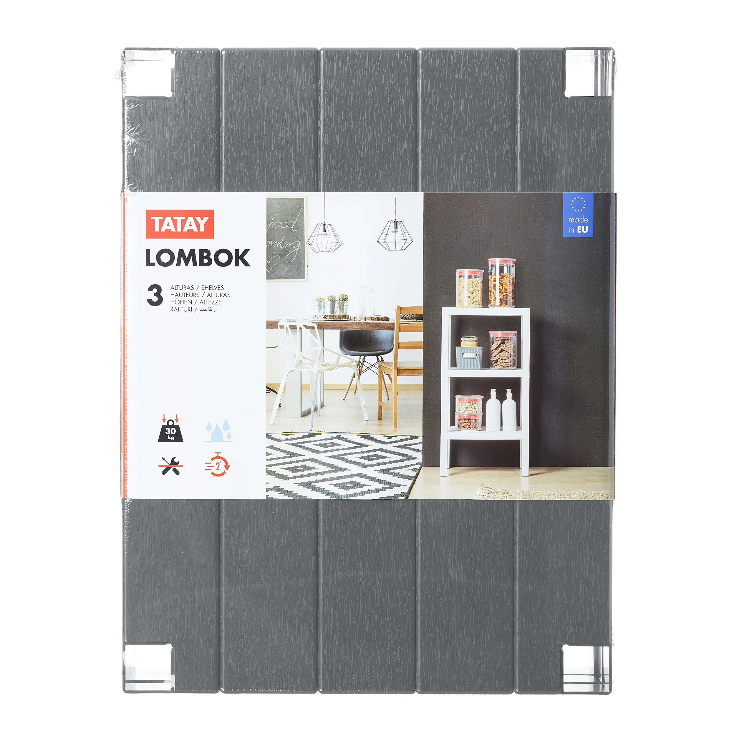 Półka Tatay Lombok, 3 półki, polipropylen, bez BPA, efekt drewna, maks. 10 kg, 38x29x73,5 cm, szary