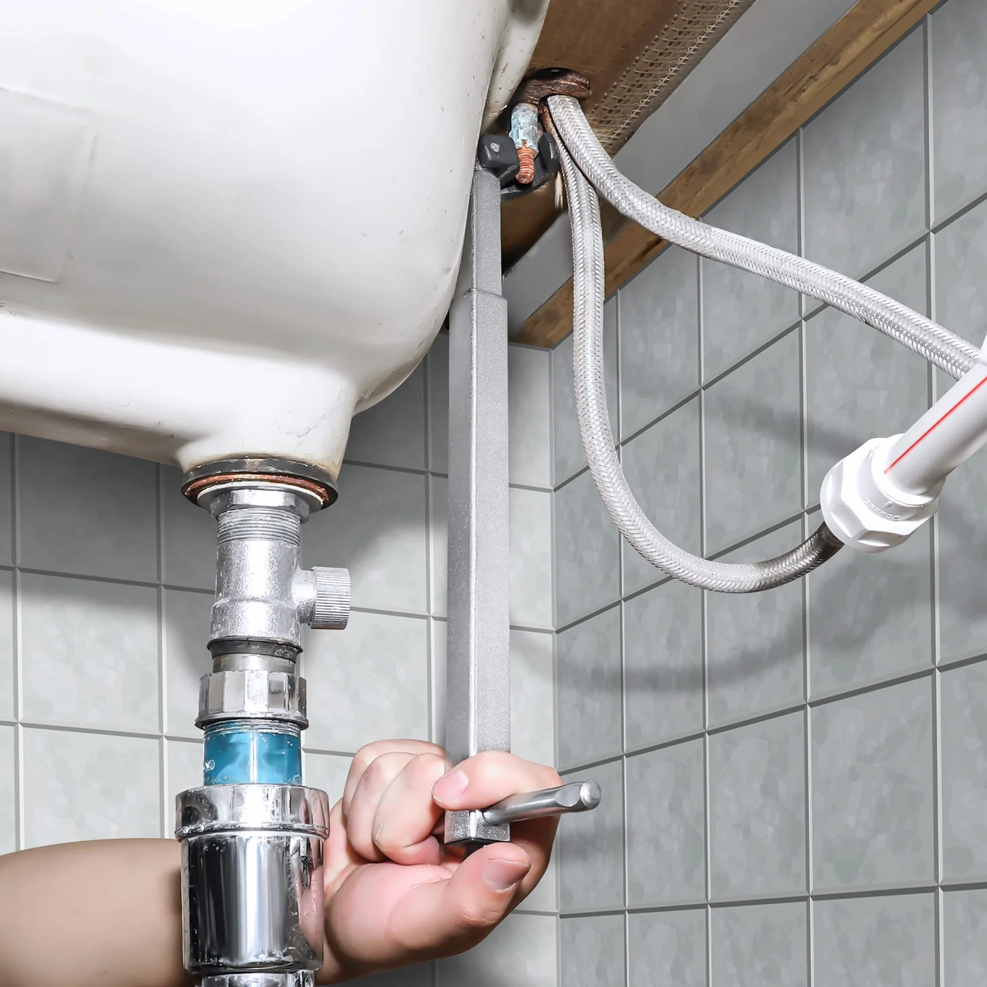 DURATECH Teleskopowy klucz umywalkowy 3/8-1/4 cala 10-32 mm wysuwany uchwyt 250-430 mm