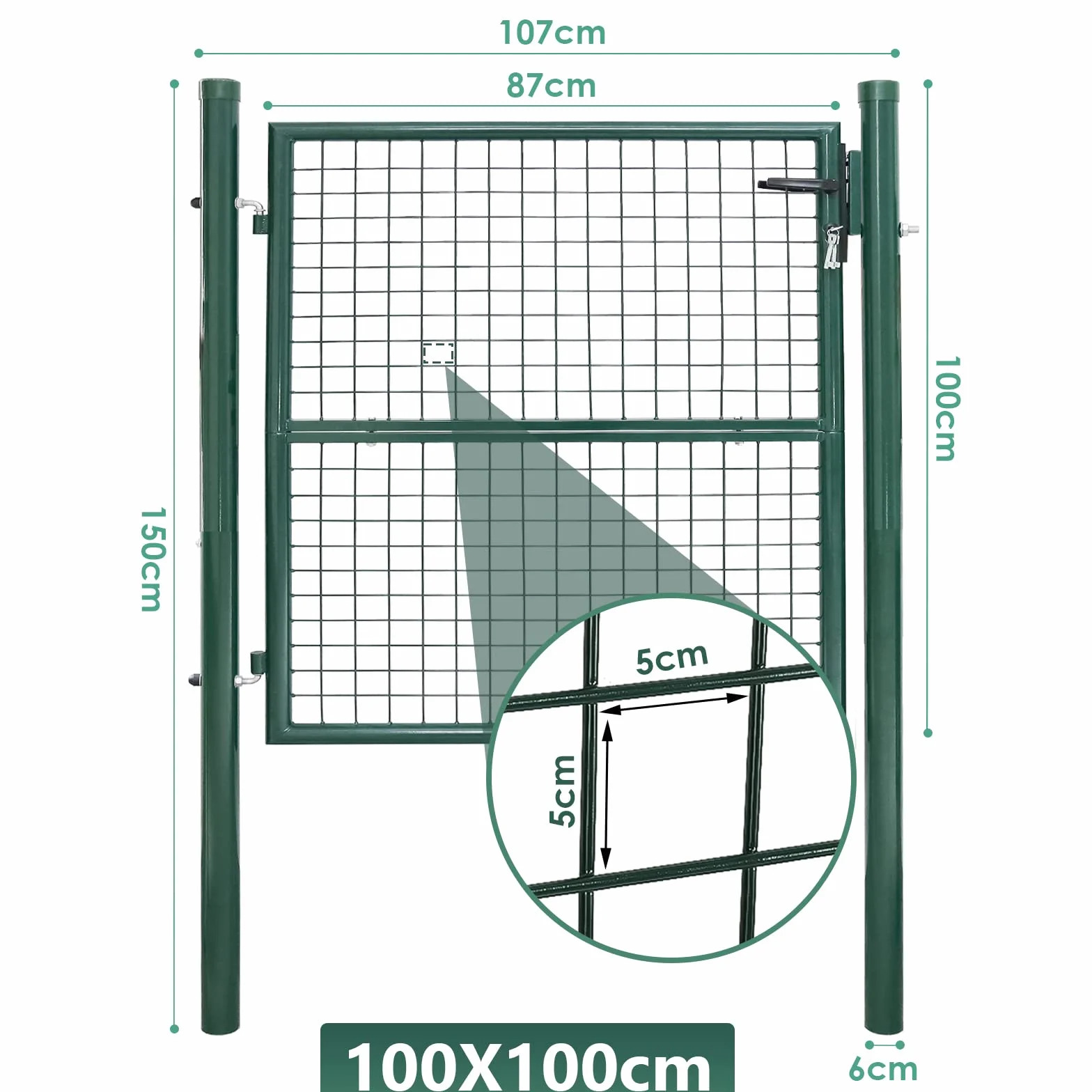 Jopassy Furtka Ogrodowa 100 x 100 cm Zielona z Zamkiem i 3 Kluczami