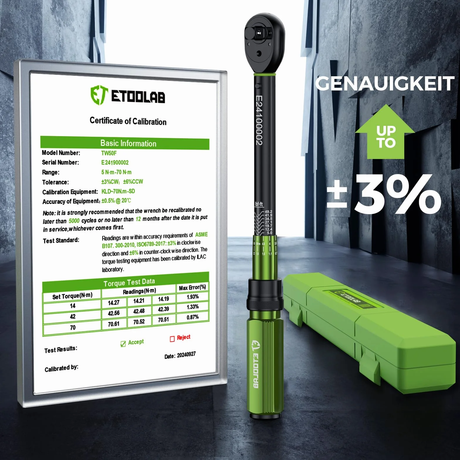 ETOOLAB Klucz dynamometryczny 3/8" 5-70 N·m 72 zęby profesjonalny do samochodu motocykla roweru