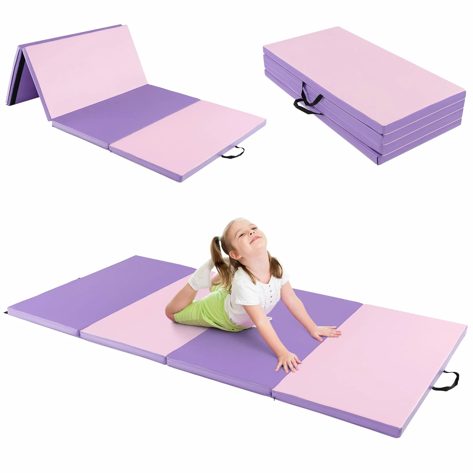 COSTWAY 240 x 120 x 5 cm, miękka mata podłogowa, mata gimnastyczna, składana, mata do jogi z zapięciem na rzepy i 2 uchwytami do noszenia, mata gimnastyczna, składana mata do fitnessu, jogi, treningu