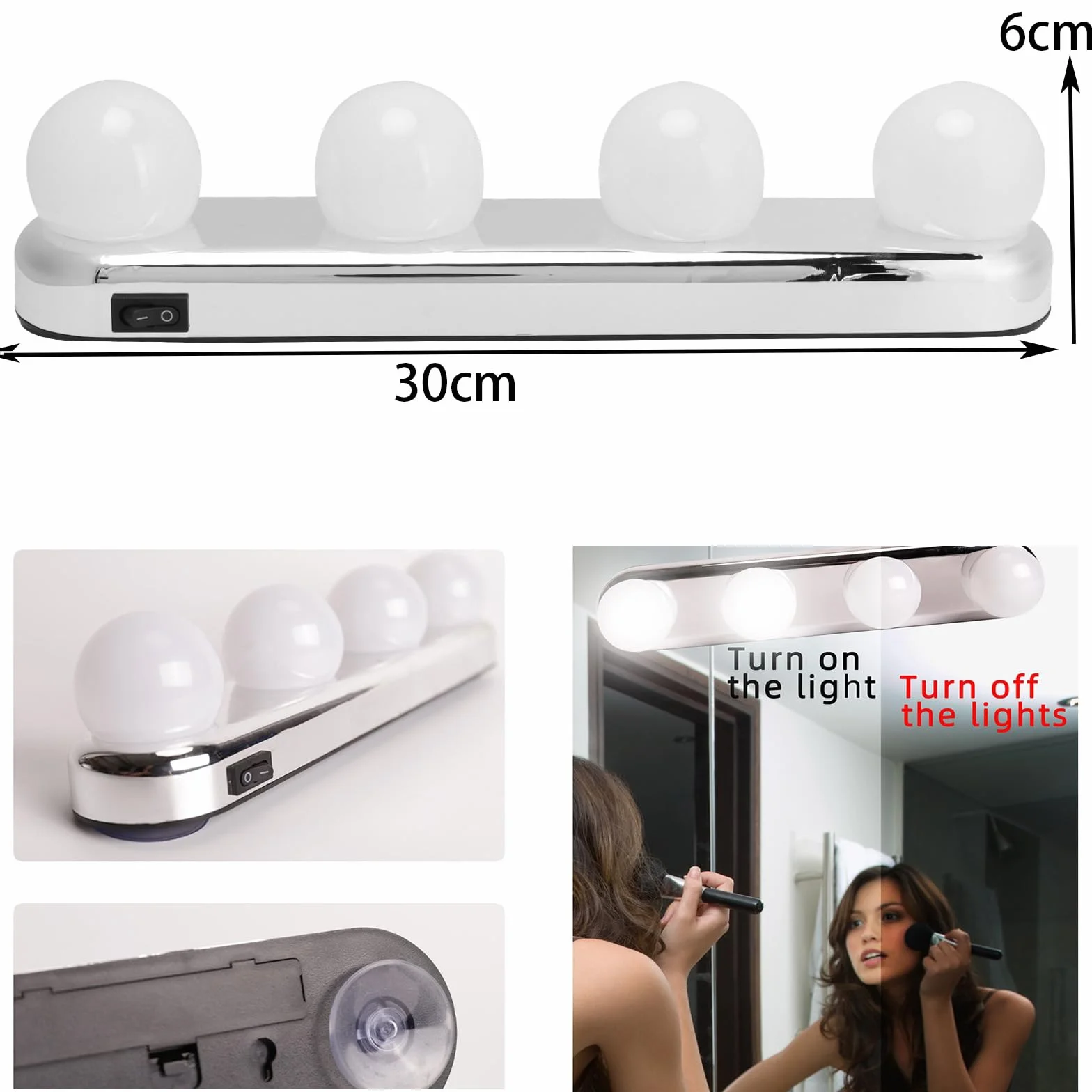 Światła do makijażu LED 4 żarówki regulowane temperatura barwowa Vanity Lights oświetlenie łazienkowe