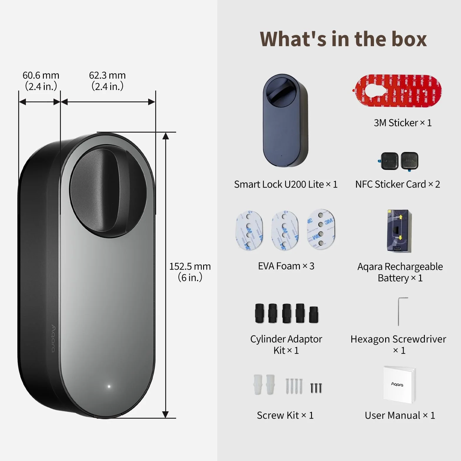 Aqara Inteligentny Zamek U200 Lite, Matter, Thread, Cichy, Zdalny Dostęp, Euro, HomeKit, Alexa, Google Home, Black