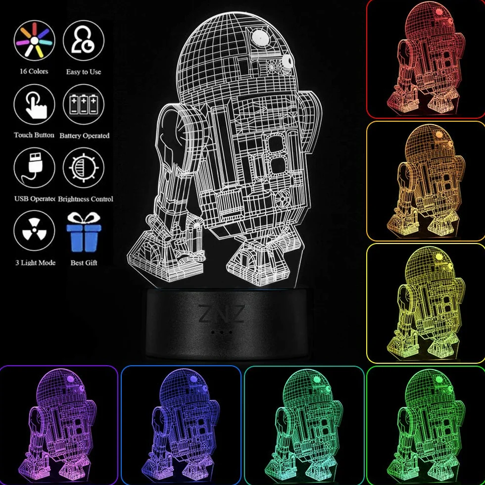 Lampa 3D LED Illusion Night Light 16 kolorów z pilotem Smart Touch Decor 5-R2D2