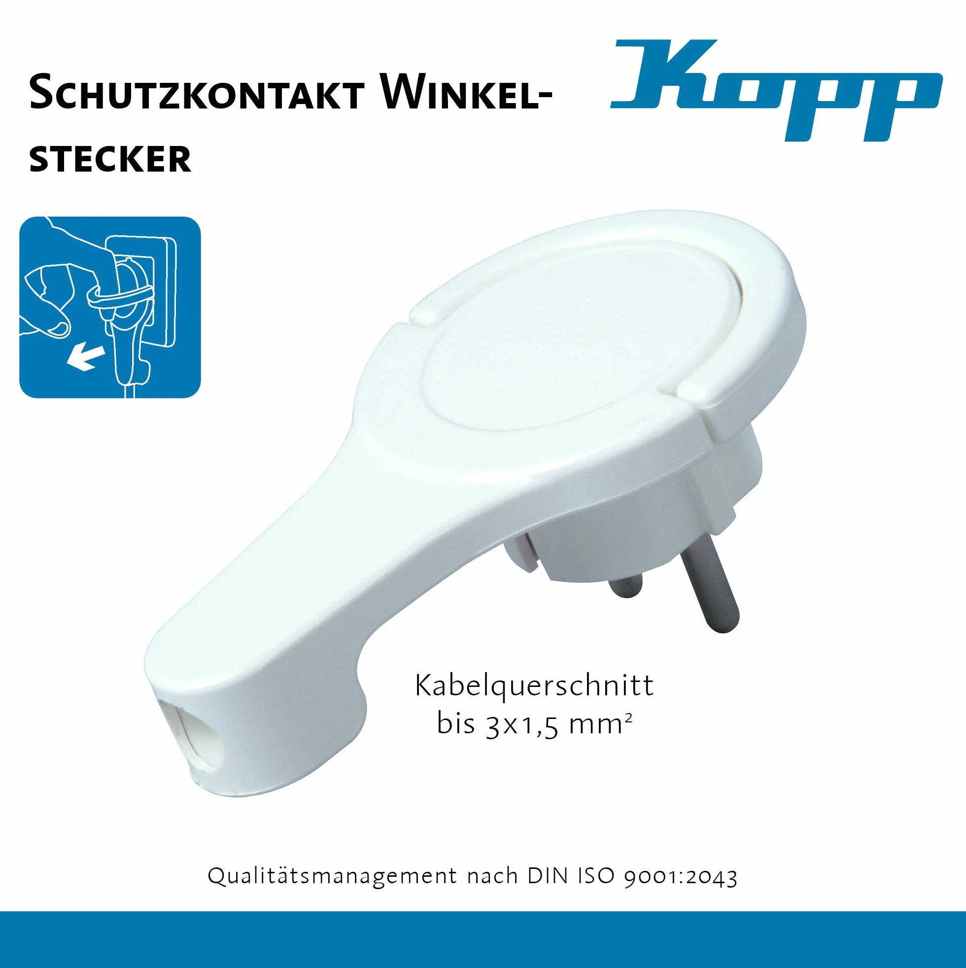 Kopp Wtyczka kątowa z uziemieniem 250 V 16 A IP20 płaska do kabli 3 x 1,5 mm²