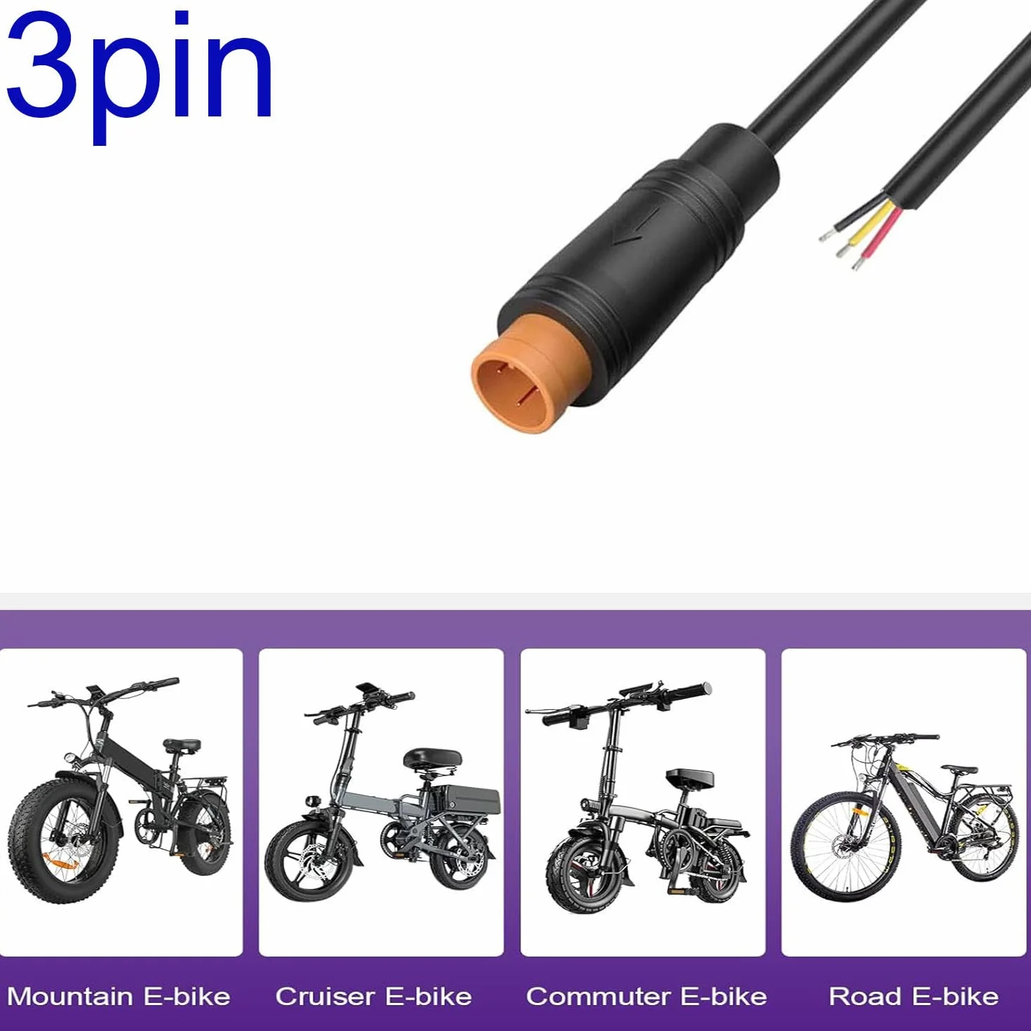RUNCCI-YUN Wodoodporny Julet 3-pinowy kabel przedłużający do rowerów elektrycznych męski i żeński przewód wtykowy, 3-pinowe złącze kabla do oświetlenia roweru elektrycznego, projekty rowerowe DIY (1 m