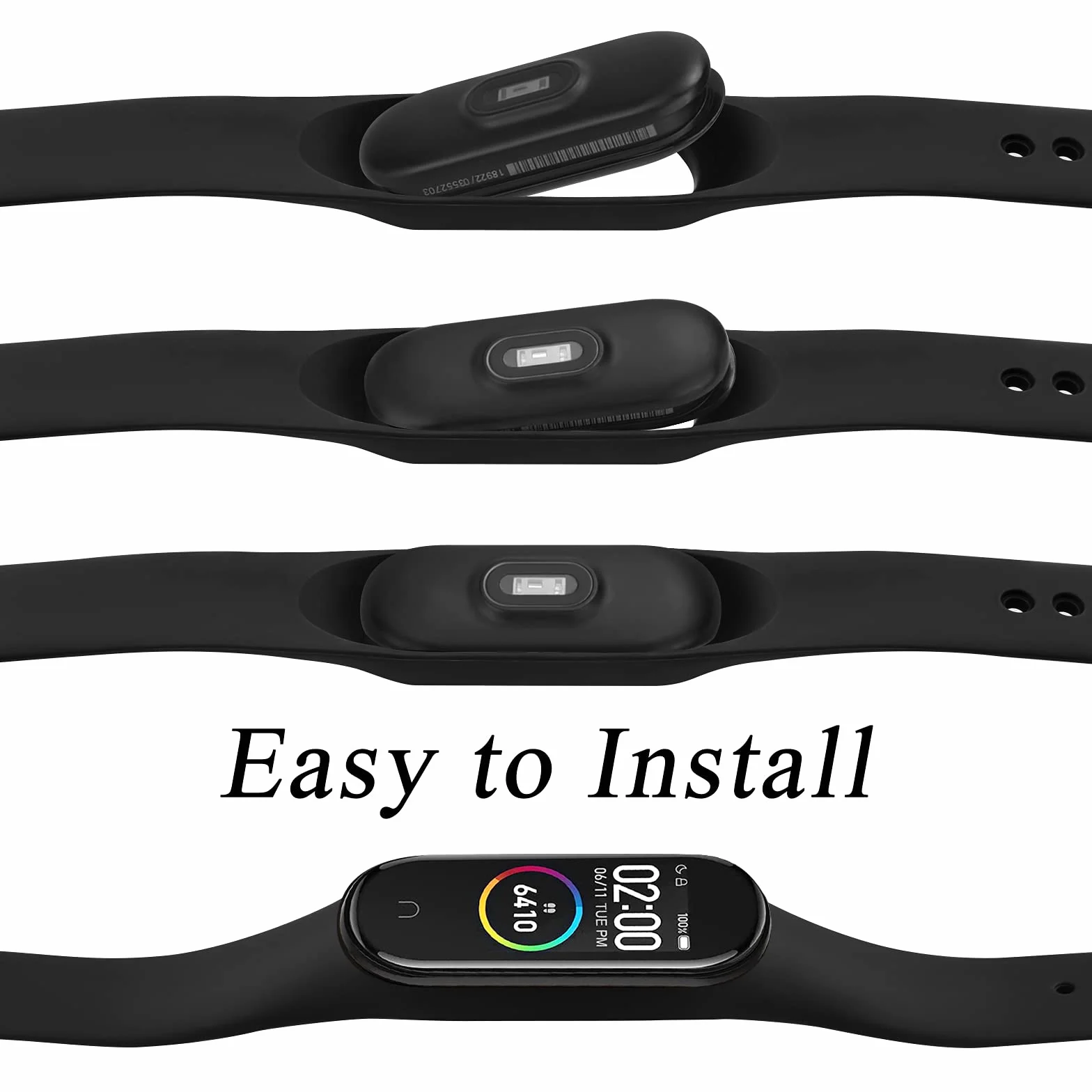 Bransoletka kompatybilna z Xiaomi Mi Band 4 / Xiaomi Mi Band 3, zapasowy pasek silikonowy, wodoszczelny, do Xiaomi Mi Band 4 / Mi Band 3 (czarny/czarny)
