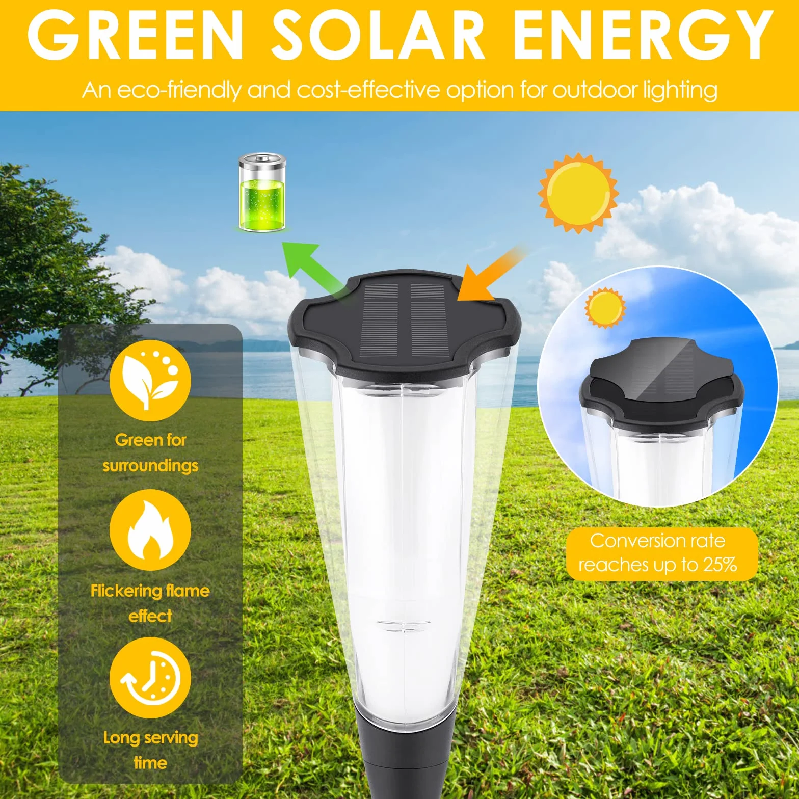 ZWOOS 4-pak solarna latarka z migoczącym płomieniem IP65 do ogrodu