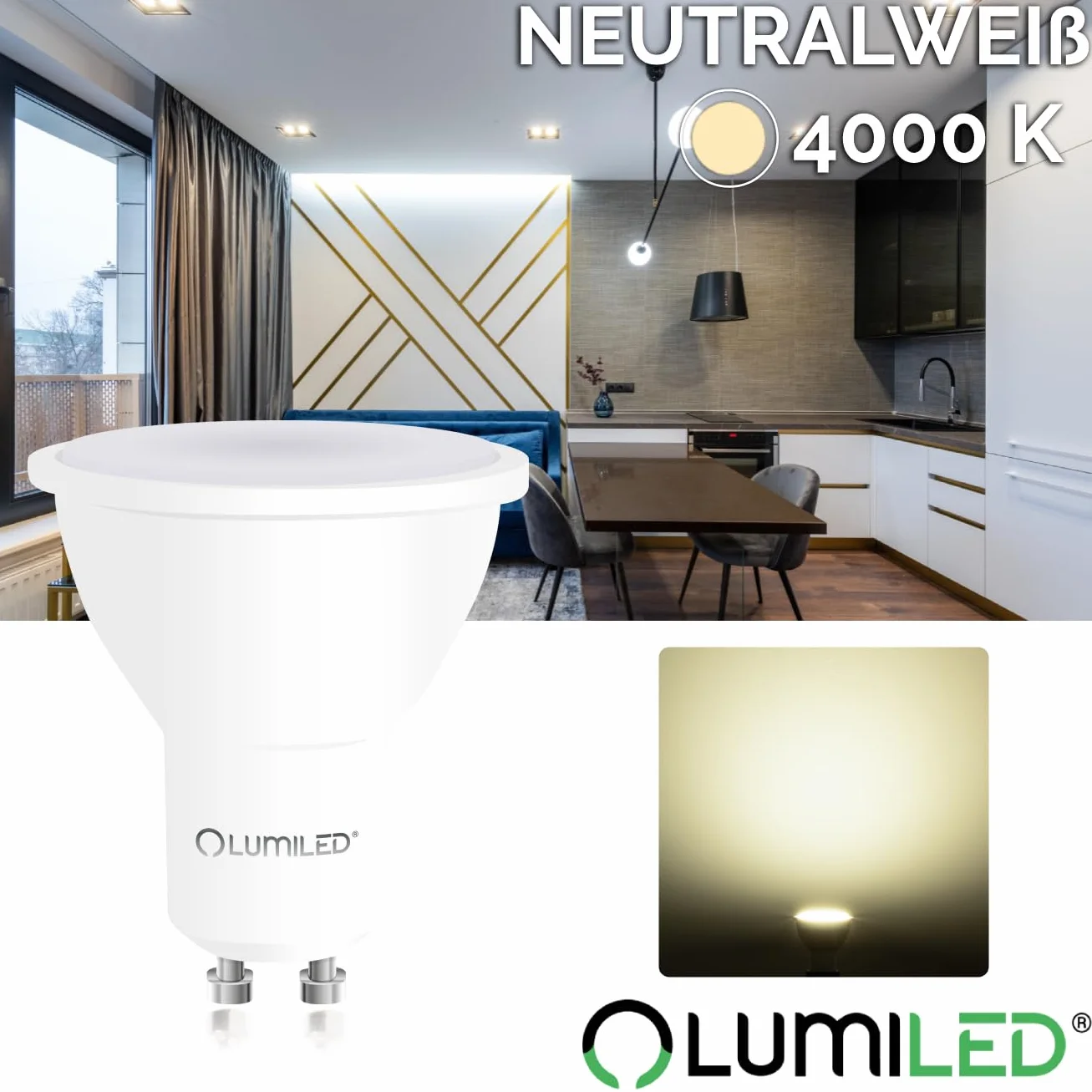 LUMILED GU10 LED 6W 580lm 4000K Neutralna Biała Żarówka Punktowa 120° 10 Sztuk
