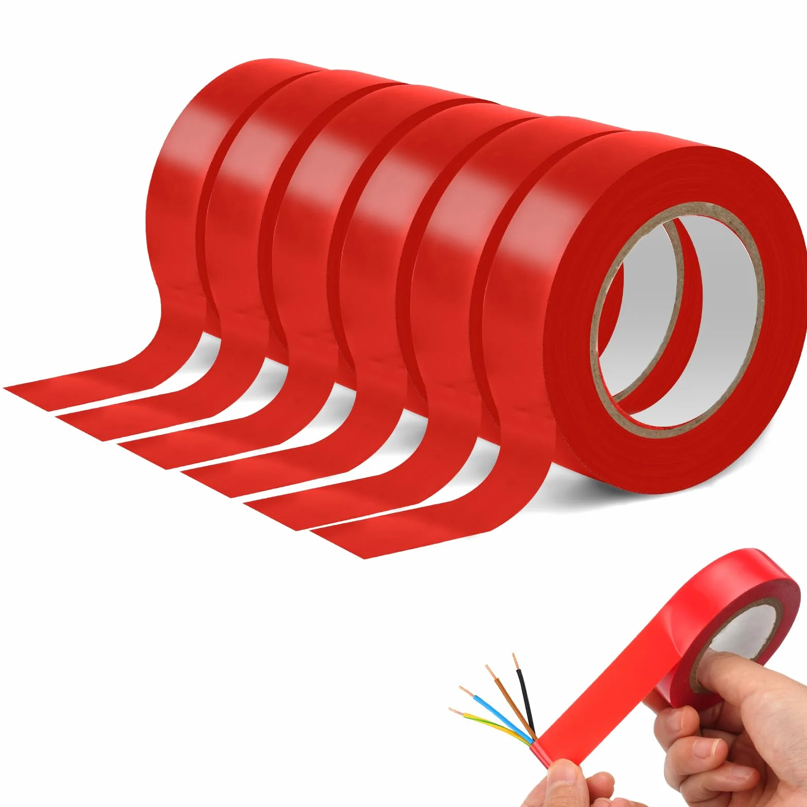 OFFCUP Elektryczna taśma izolacyjna, 6 szt., 19 mm x 20 m, PVC, czerwona