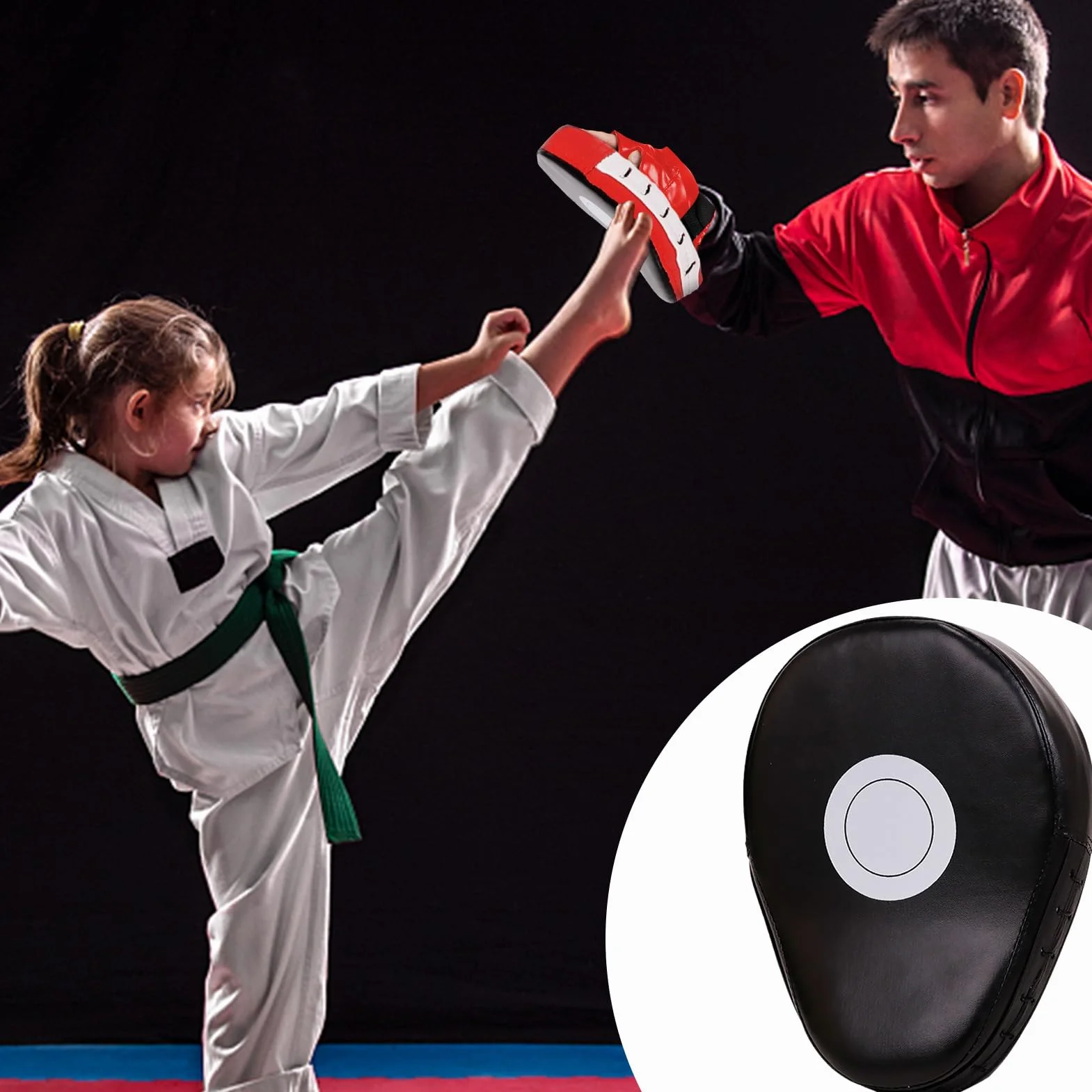 Boxing Pads, Mma Mitts, Kick Shield, Shock-Absorbing Curved Design, Pu Leather Durable Build, Training for Adults Kids Martial Arts, Martial Training, 10x7x2