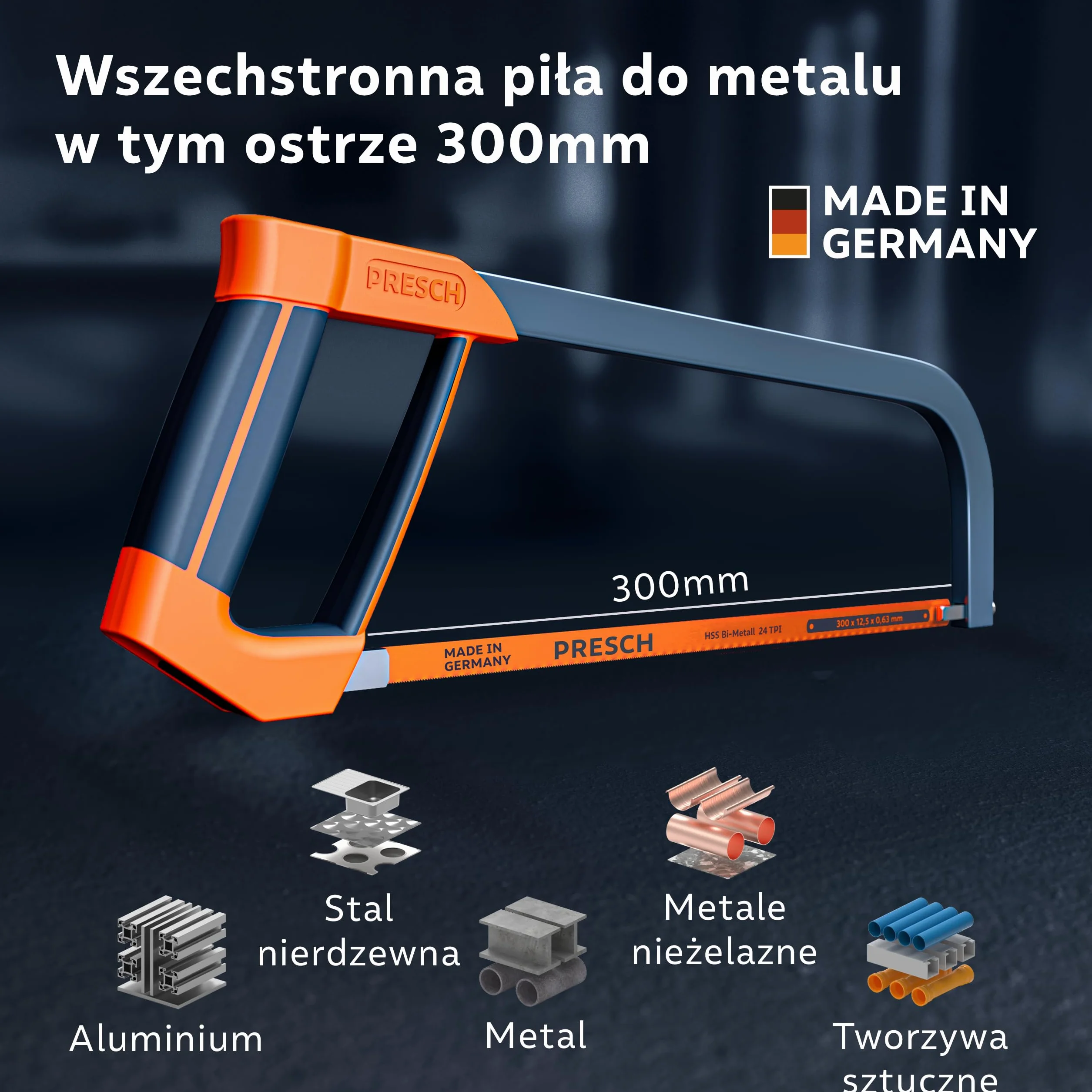 Presch Piła do metalu 300mm z brzeszczotem BI-metal, obrót 90°