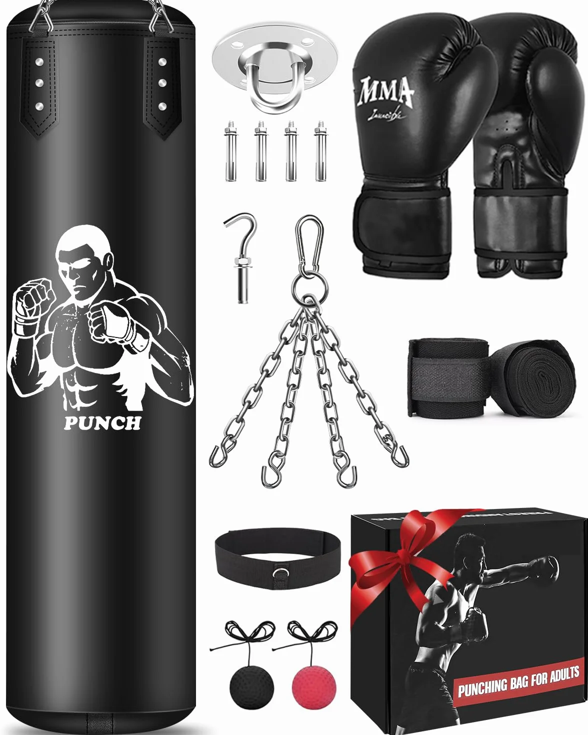 NZQXJXZ Zestaw wiszących worków bokserskich, niewypełniona torba bokserska z pełnym zakresem akcesoriów, torba ciężka z mikrofibry dla treningu kickboxingu, fitness, MMA, grapplingu, Muay Thai, karate