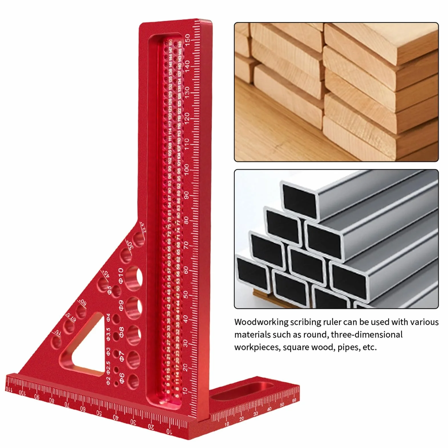 Metryczna Miarka Kątowa 3D 22,5/90 Stopni Trójkątna Linijka ze Stopu Aluminium Narzędzia do Obróbki Drewna