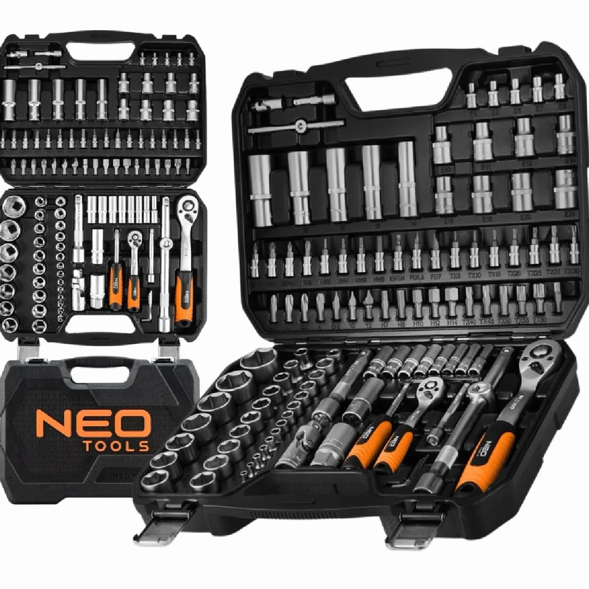 NEO TOOLS Zestaw 110 kluczy nasadowych 1/2" i 1/4" ze stali chromowo-wanadowej 72 zęby Torx