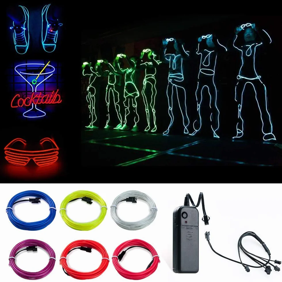 Girlanda świetlna LED, 5 x 1 m, elastyczna neonowa dekoracja na baterie, 3 tryby oświetlenia z pilotem