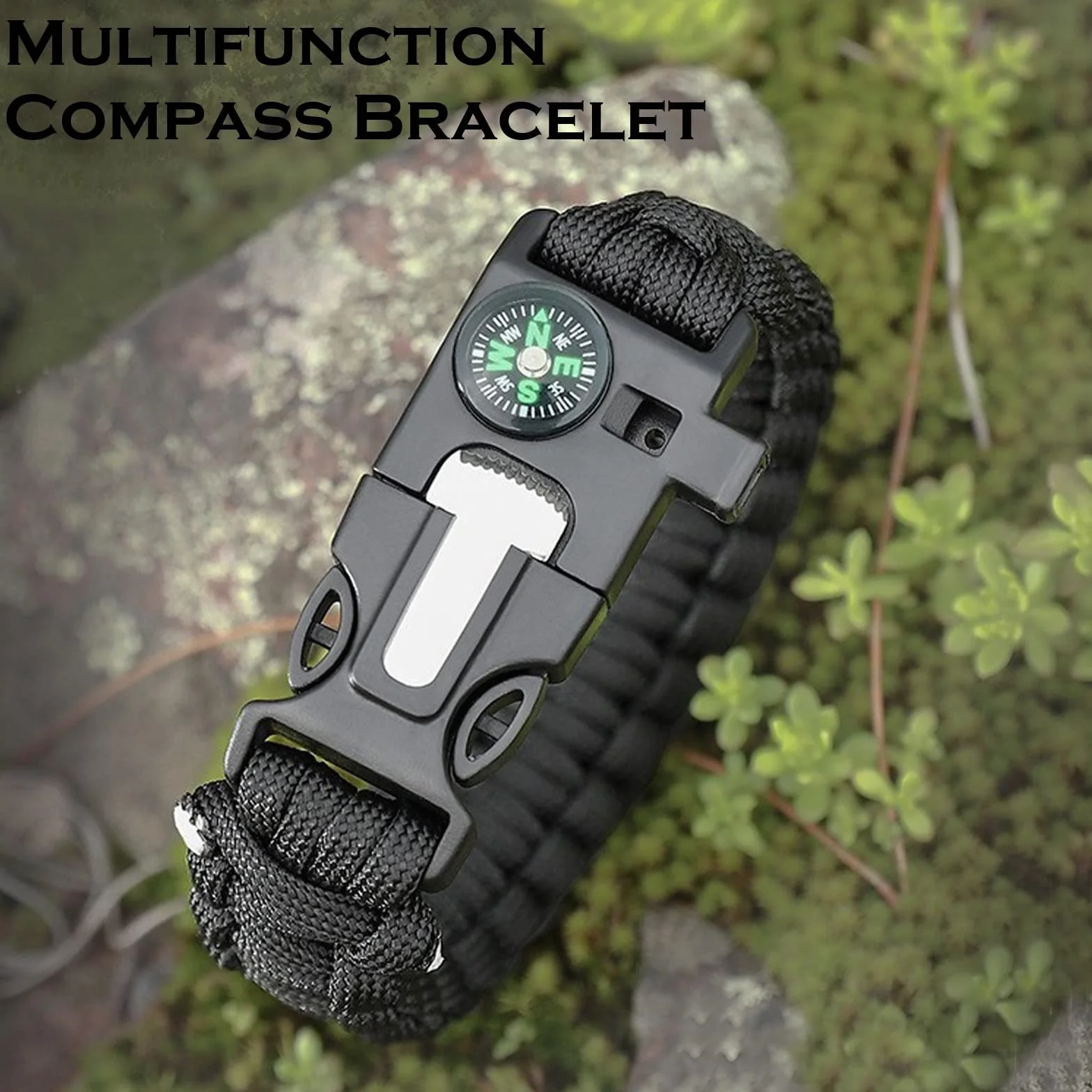 Flintronic Paracord zestaw bransoletek survivalowych 5 w 1, krzesiwo z krzesiwa i stali + gwizdek 100 dB + kompas podstawowy + mini piła + wodoszczelna linka Paracord w jakości wojskowej