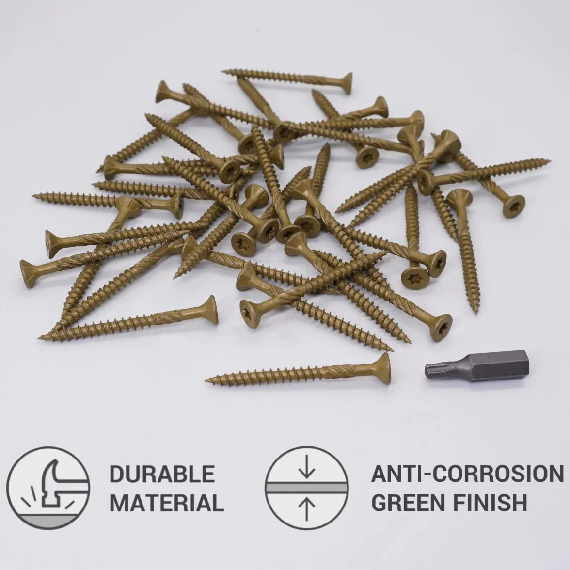 Śruby tarasowe 4,0 x 50 mm drewniane łeb stożkowy Torx typ 17 zielone antykorozyjne