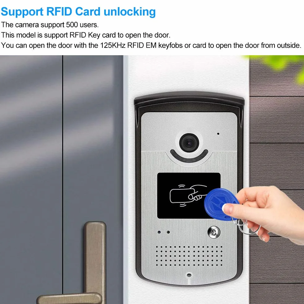 2 monitory domowy domofon wideo telefon drzwi system kontroli dostępu do kamery RFID 7'' kolorowe ekrany TFT obsługa odblokowywania EM + 10 szt. ID niebieski pilot (1 kamera 1 monitor)