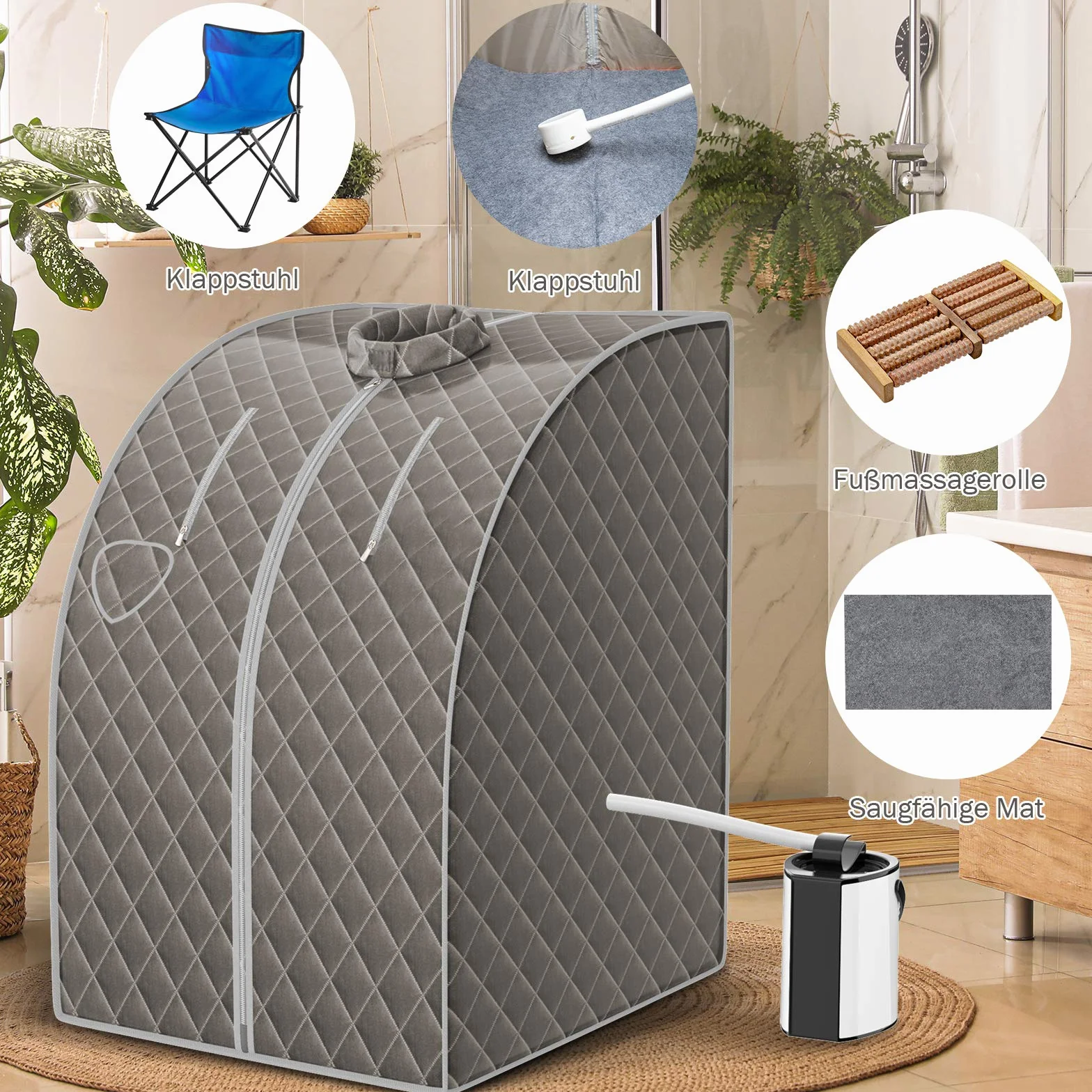 Sauna parowa Costway 3 l z pilotem, regulacja czasu i temperatury, składane krzesło w zestawie