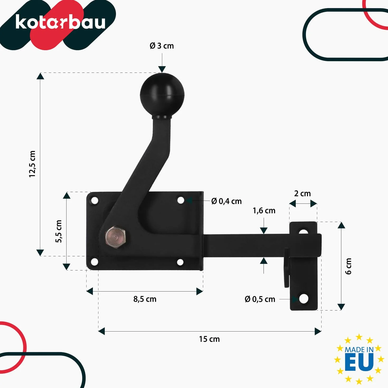 KOTARBAU Zapadka Furtki Zamknięcie Blokada 150 MM Czarna