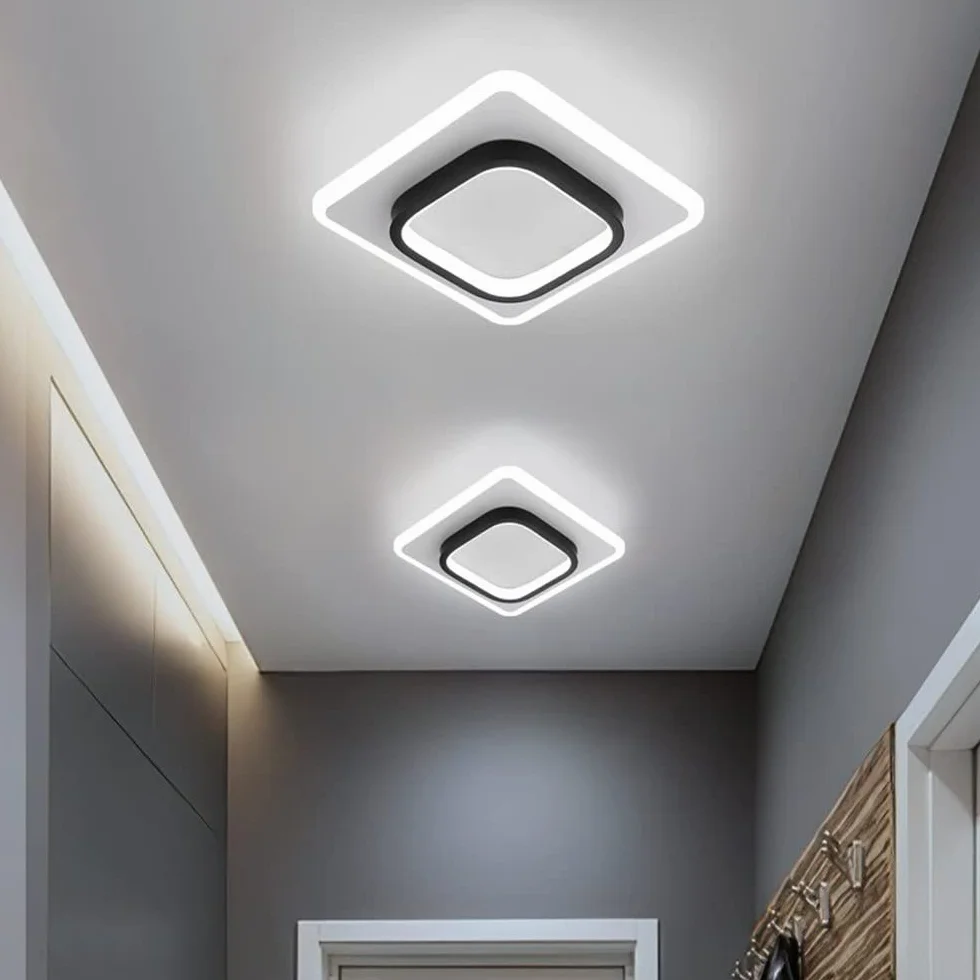 DELIPOP Nowoczesna lampa sufitowa LED, 21 W, 2350 lm, akrylowa kwadratowa lampa sufitowa, czarno-białe oświetlenie sufitowe do przedpokoju, biura, sypialni, kuchni, salonu, zimna biel, 6000 K