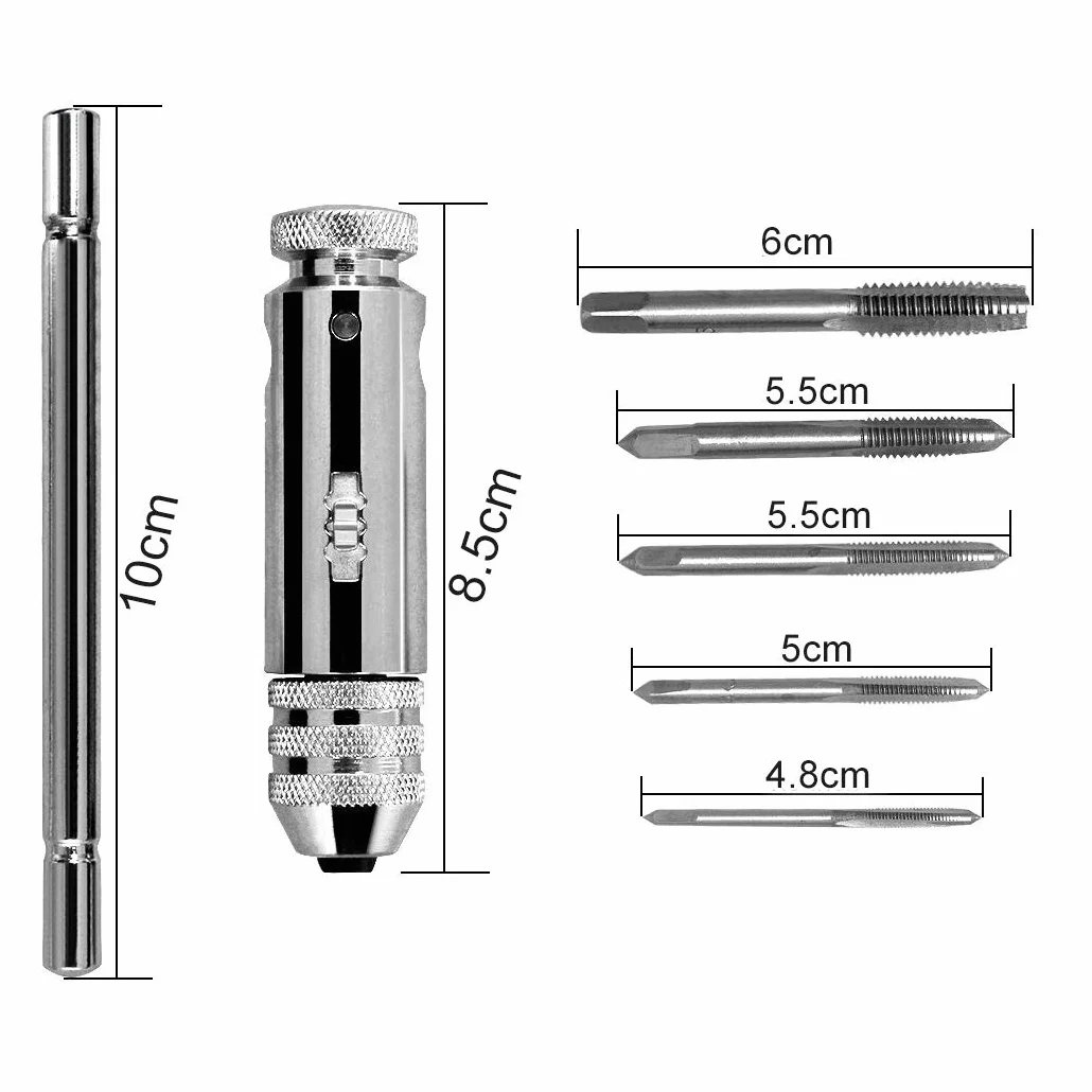 Regulowany klucz gwintowany w kształcie litery T HSS grzechotka z 5 rozmiarami gwintów M3-M8 3-8 mm