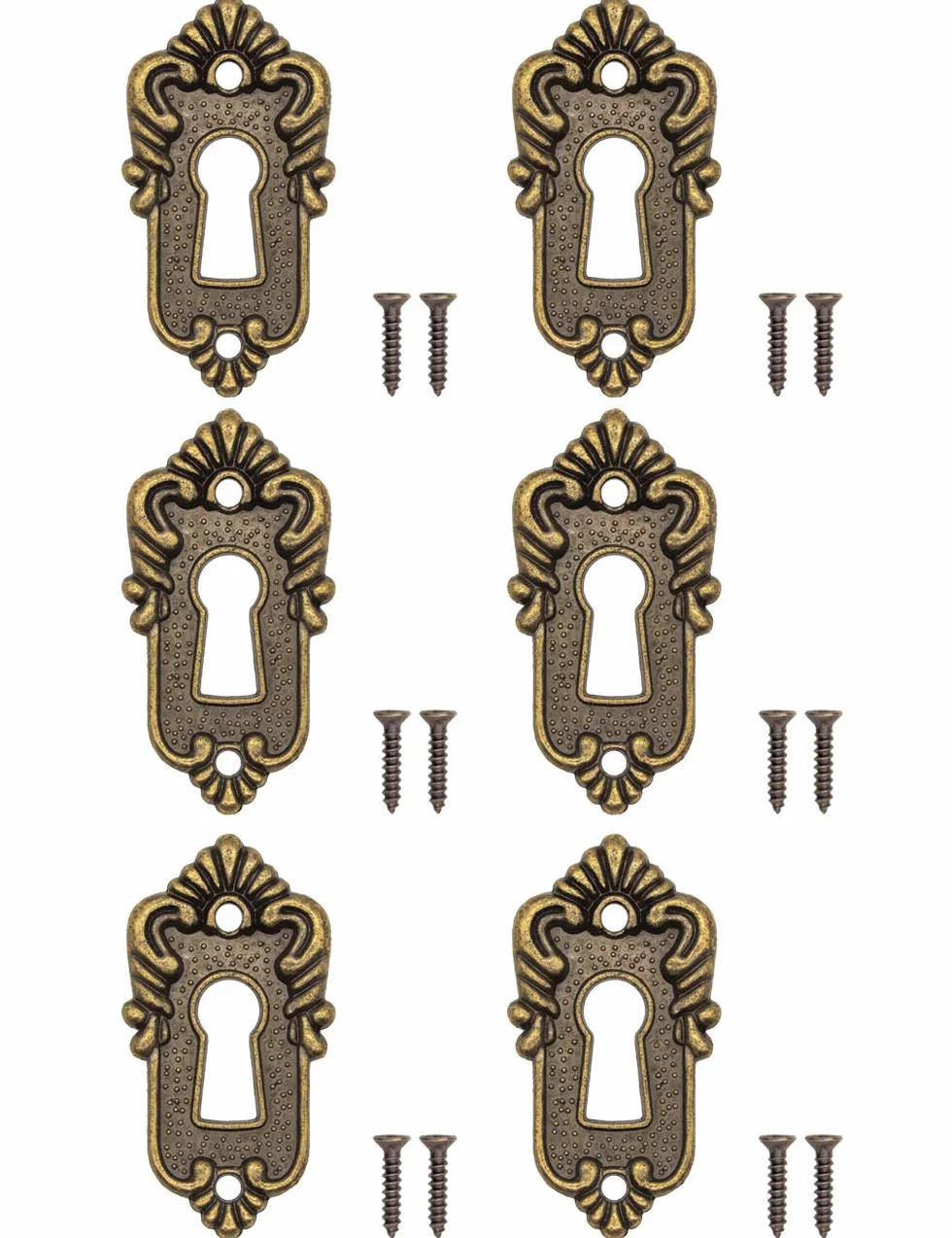 FUXXER® 6 x zabytkowe tabliczki na klucze, osłona dziurki od klucza, mosiądz vintage, dekoracyjne, 45 x 23 mm, brąz