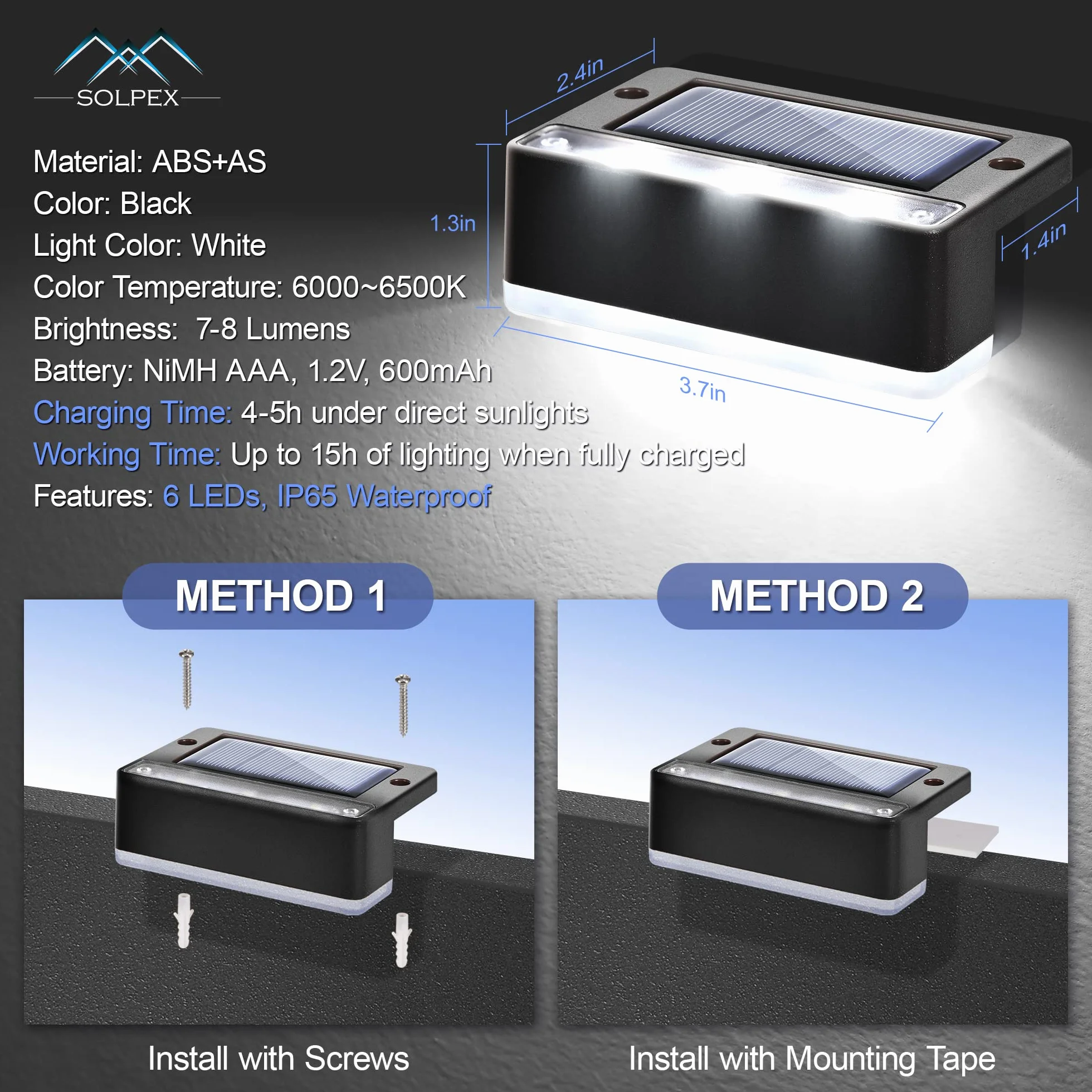 Solpex Solarne lampy ścienne LED 12 sztuk wodoodporne na zewnątrz czarny zimna biel
