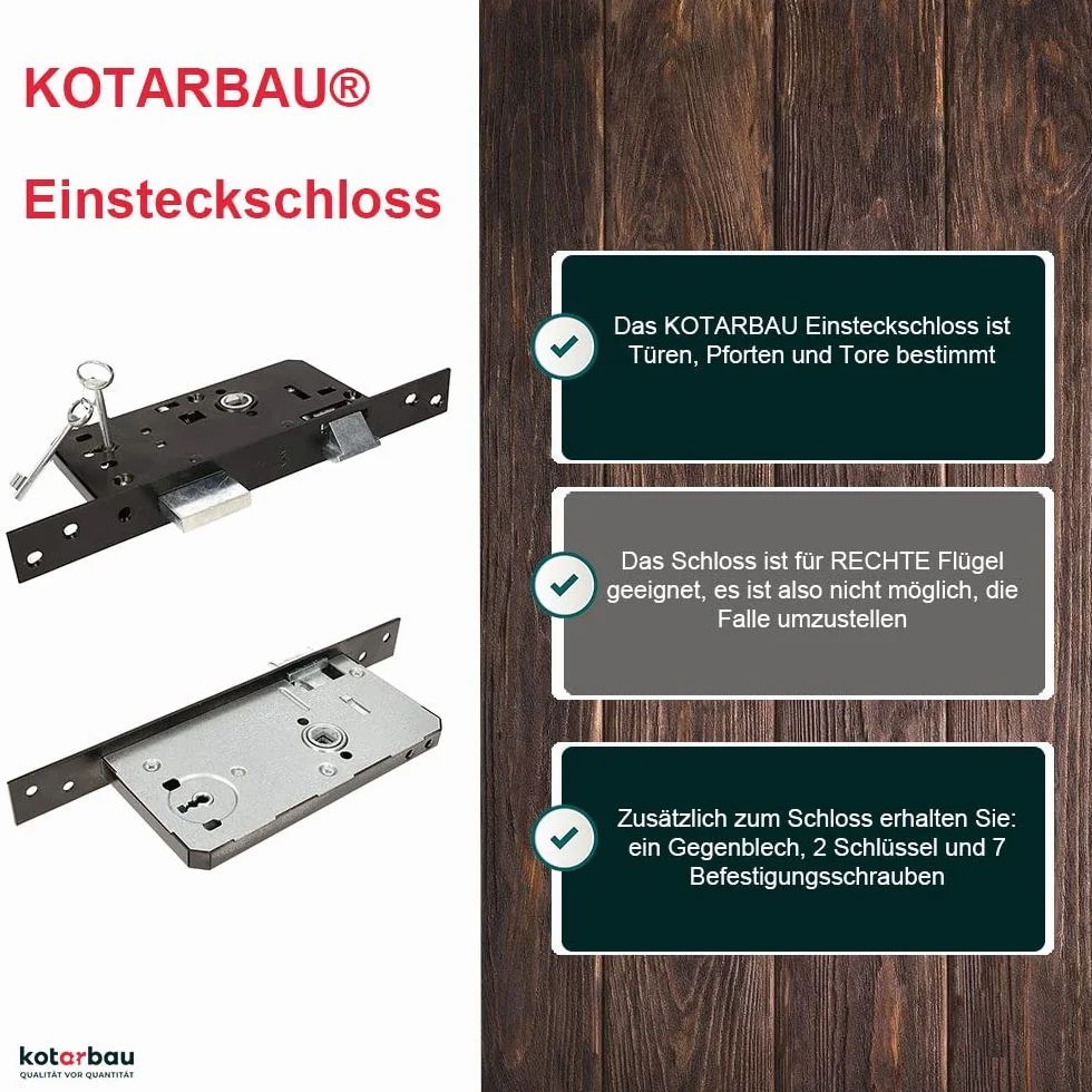 KOTARBAU® Zamek wpuszczany 90 x 63 mm z prawej strony z kluczem BB do bram drzwi