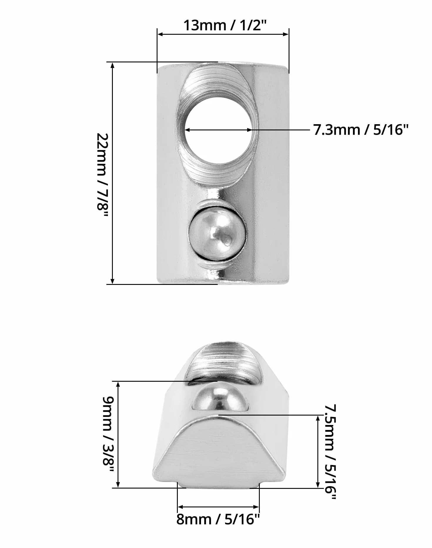 Nakrętki rowkowe M8 z kulką stal węglowa ocynkowana gwint 8mm do profilu aluminiowego 40x40