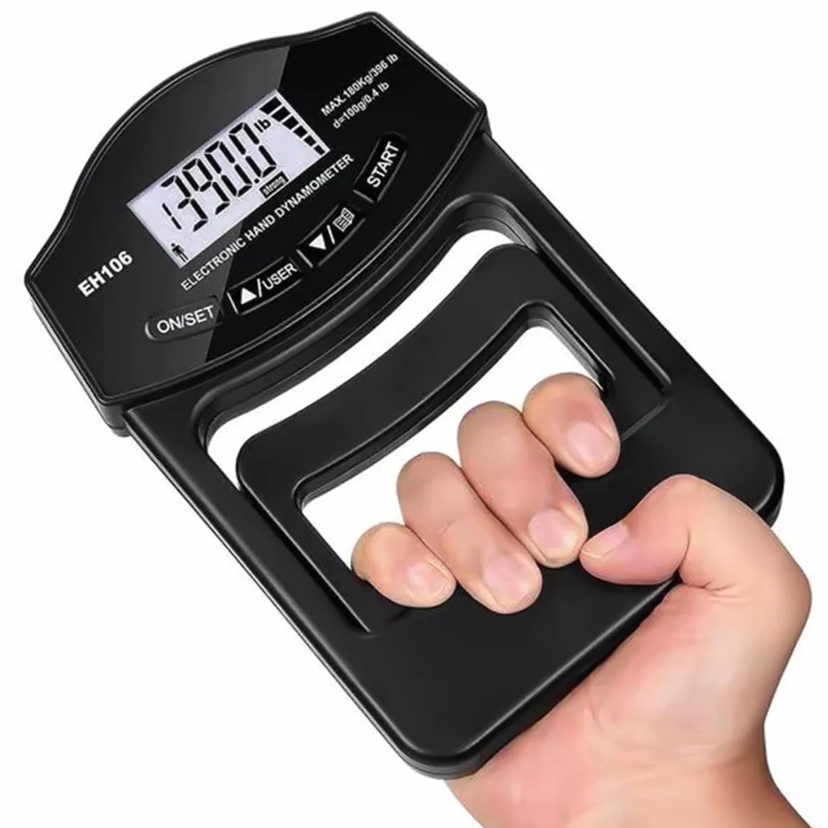Cyfrowy dynamometr ręczny 180 kg z ładowaniem USB, jasny ekran LCD