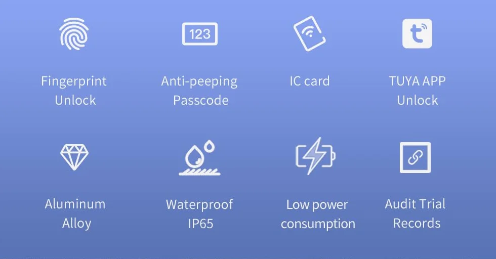 Podłączona skrzynka na klucze - Internet przez Tuya i bramę Bluetooth/Wi-Fi 2.4 GHz - Metody: Smartphone, kod, odcisk palca, karty RFID (4) + klucze awaryjne (2) - IP65