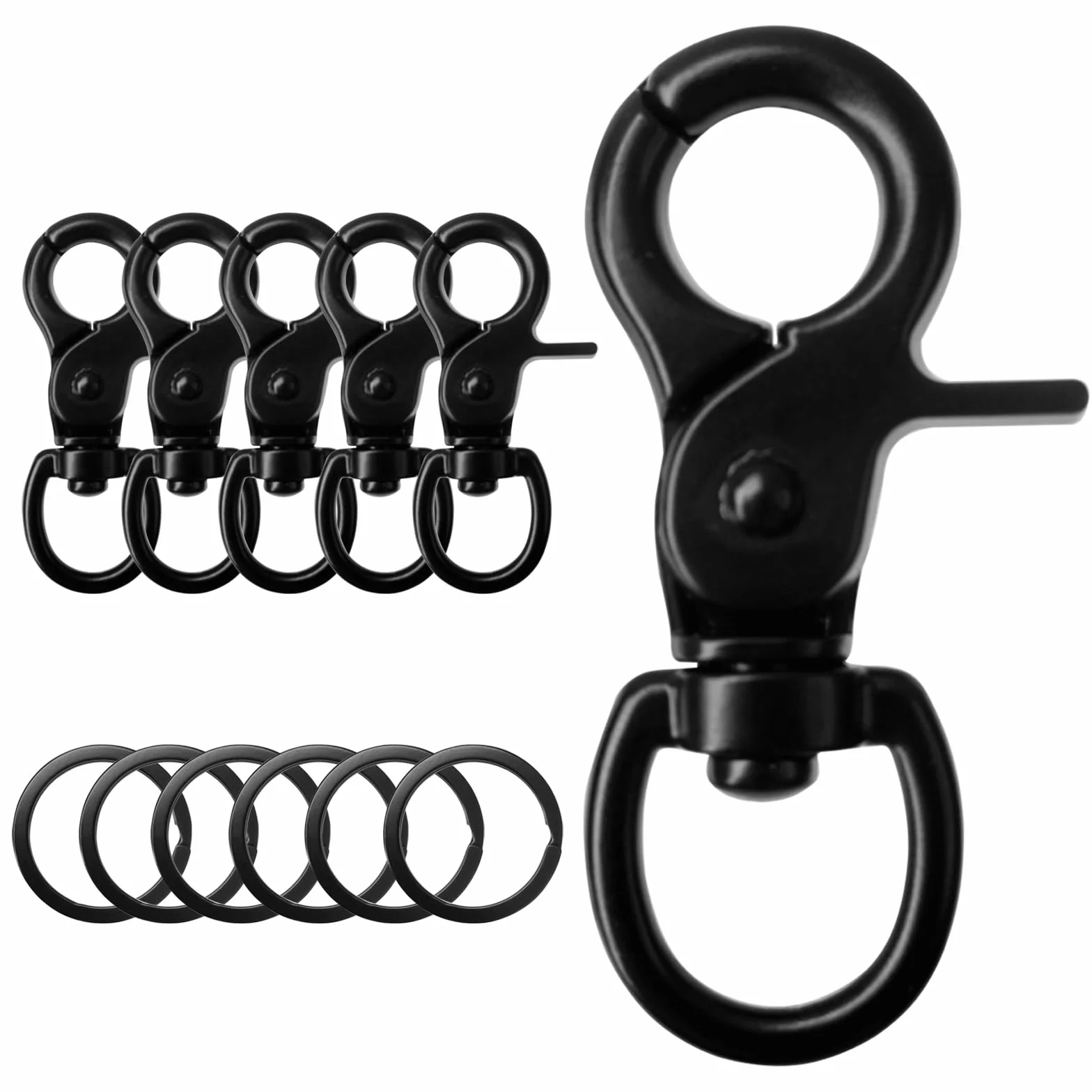 6 szt. Czarny 60 mm Haki obrotowe ze stopu cynku i 6 szt. Brelok do kluczy