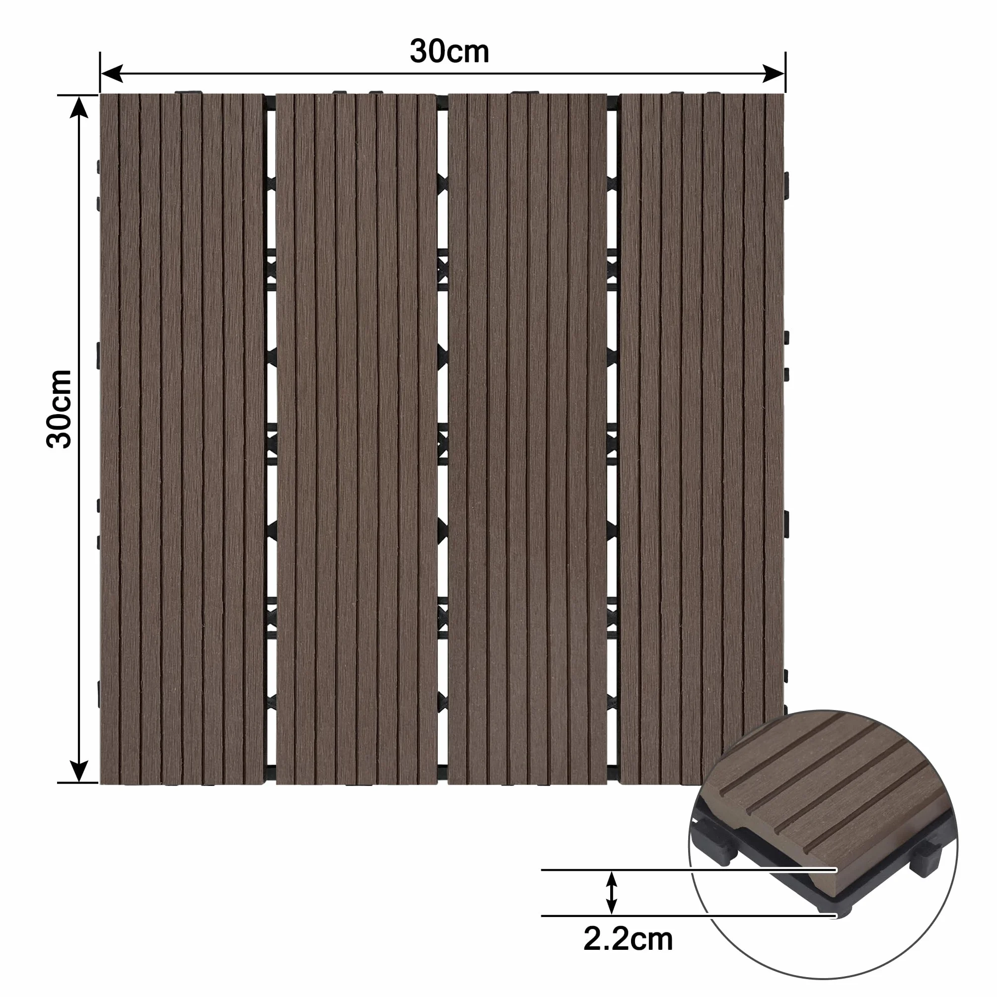 Wykładziny podłogowe na balkon taras WPC płytki o wyglądzie drewna system klikowy 30 x 30 cm 55 sztuk