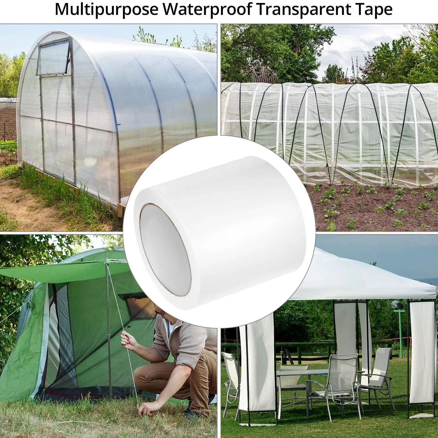 QWORK Mocna taśma naprawcza do szklarni 100 mm x 25 m wodoodporny przezroczysty polietylen