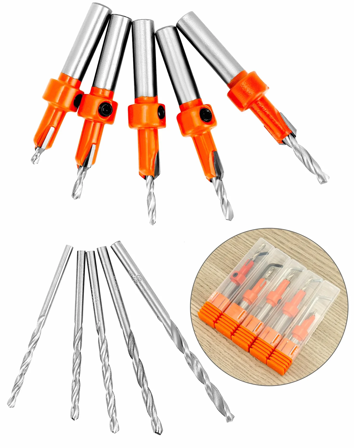 QWORK 5 sztuk zestaw wierteł pogłębiających z wymiennymi wiertłami 8 mm
