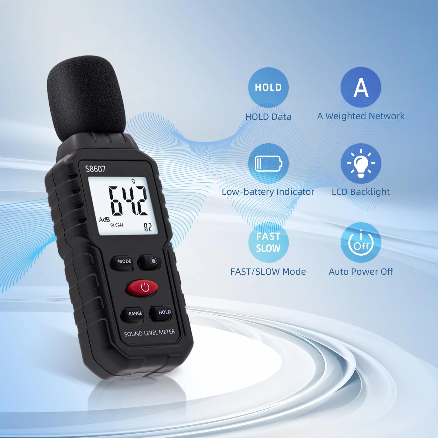 Cyfrowy miernik poziomu dźwięku 30-130 dB z wyświetlaczem LCD