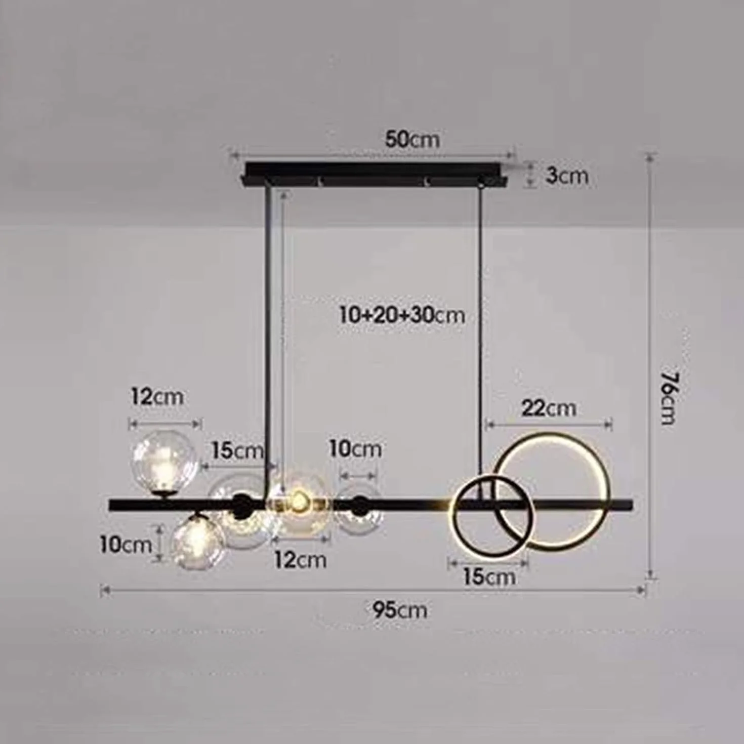 Wielogłowicowa szklana kula Drop Light LED czarny żyrandol do salonu G4 oświetlenie wewnętrzne