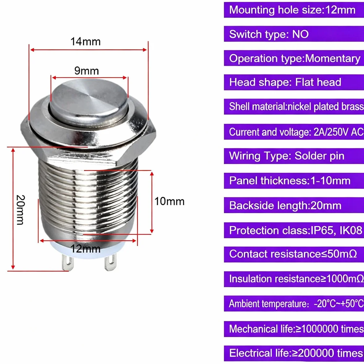 Gebildet Wodoodporny Przycisk ze Stali Nierdzewnej 12mm 2A 12V/24V/125V/250V