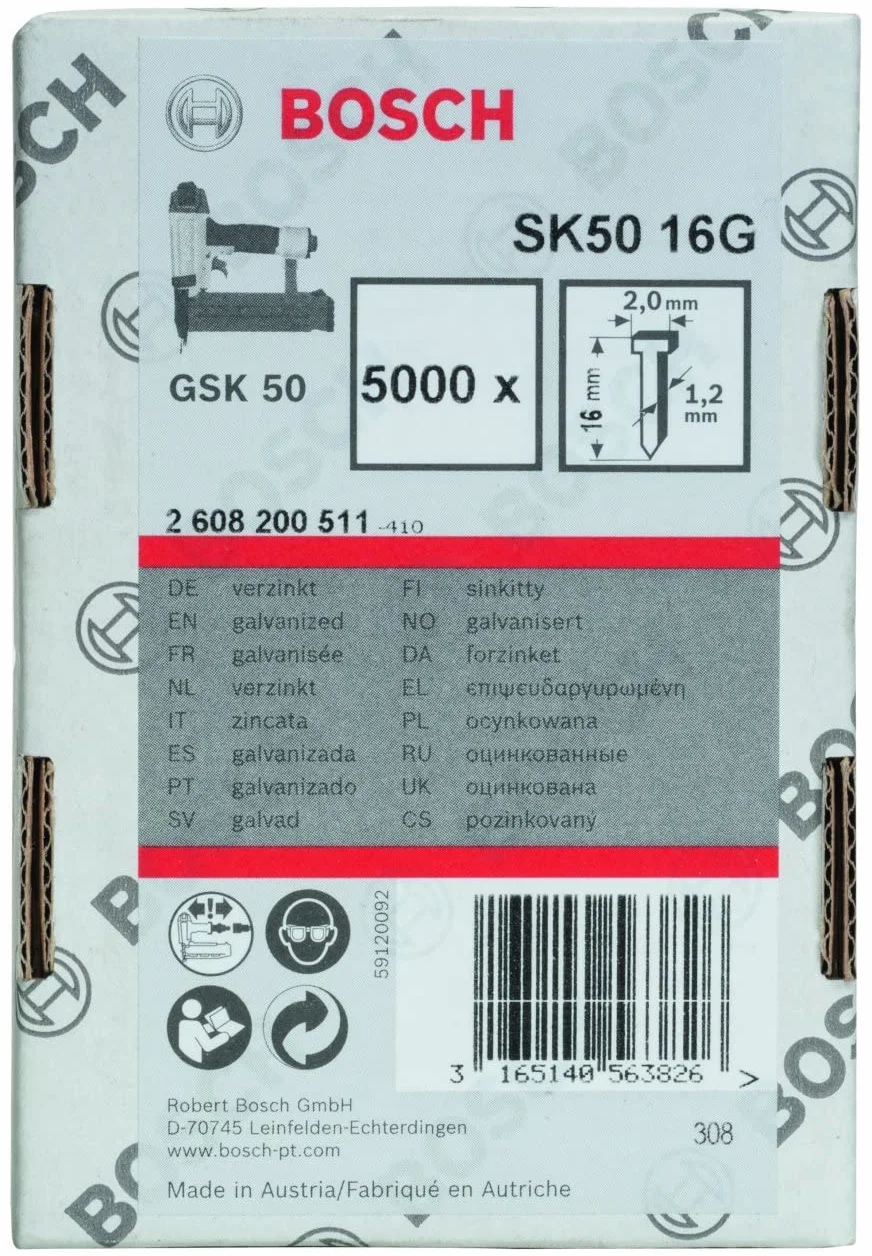 Bosch Gwóźdź z Łbem Wpuszczanym 16 mm Szary