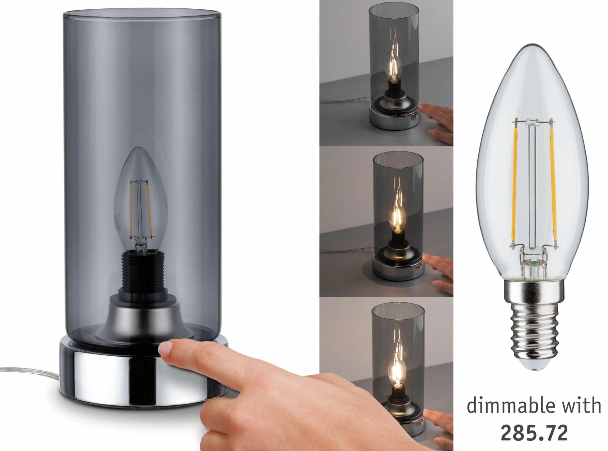 Paulmann Pinja lampa stołowa dotykowa 20W E14 chrom szkło dymne 230V metal szkło 77056