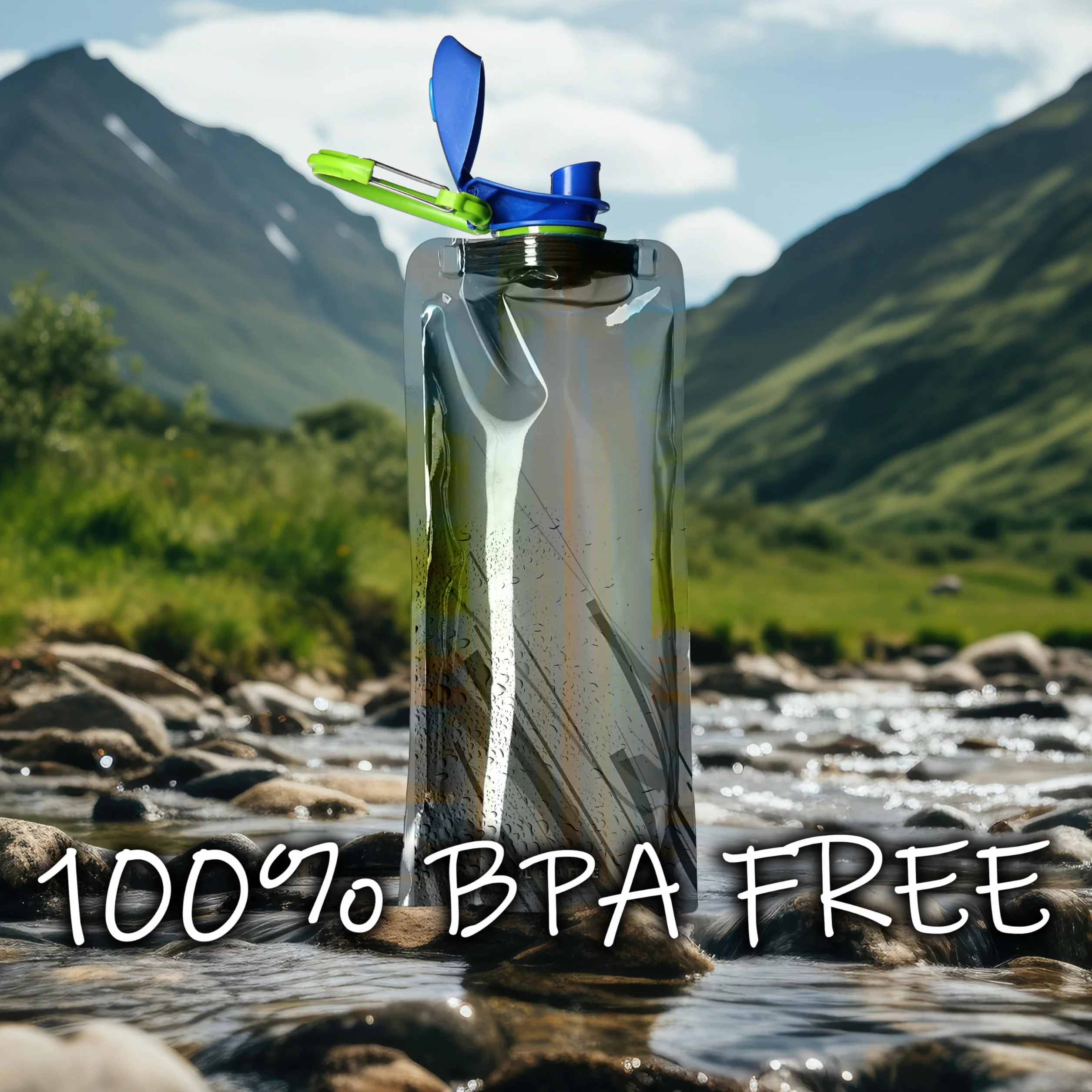 Ganzoo worek/butelka na wodę 700 ml trinktüte, składany pojemnik na napoje z karabińczykiem, szczelne zamknięcie gwintu i ustnika, BPA free, nadaje się do zmywarki, 3 szt., czarny niebieski biały