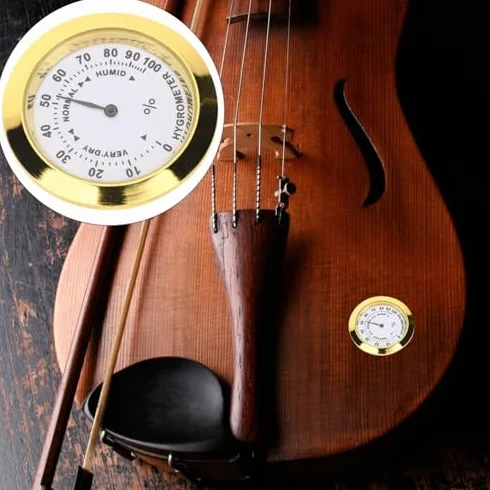 Higrometr Skrzypcowy Mini Miernik Gitary Okrągły Wilgotność Instrumenty Muzyczne Bez Baterii