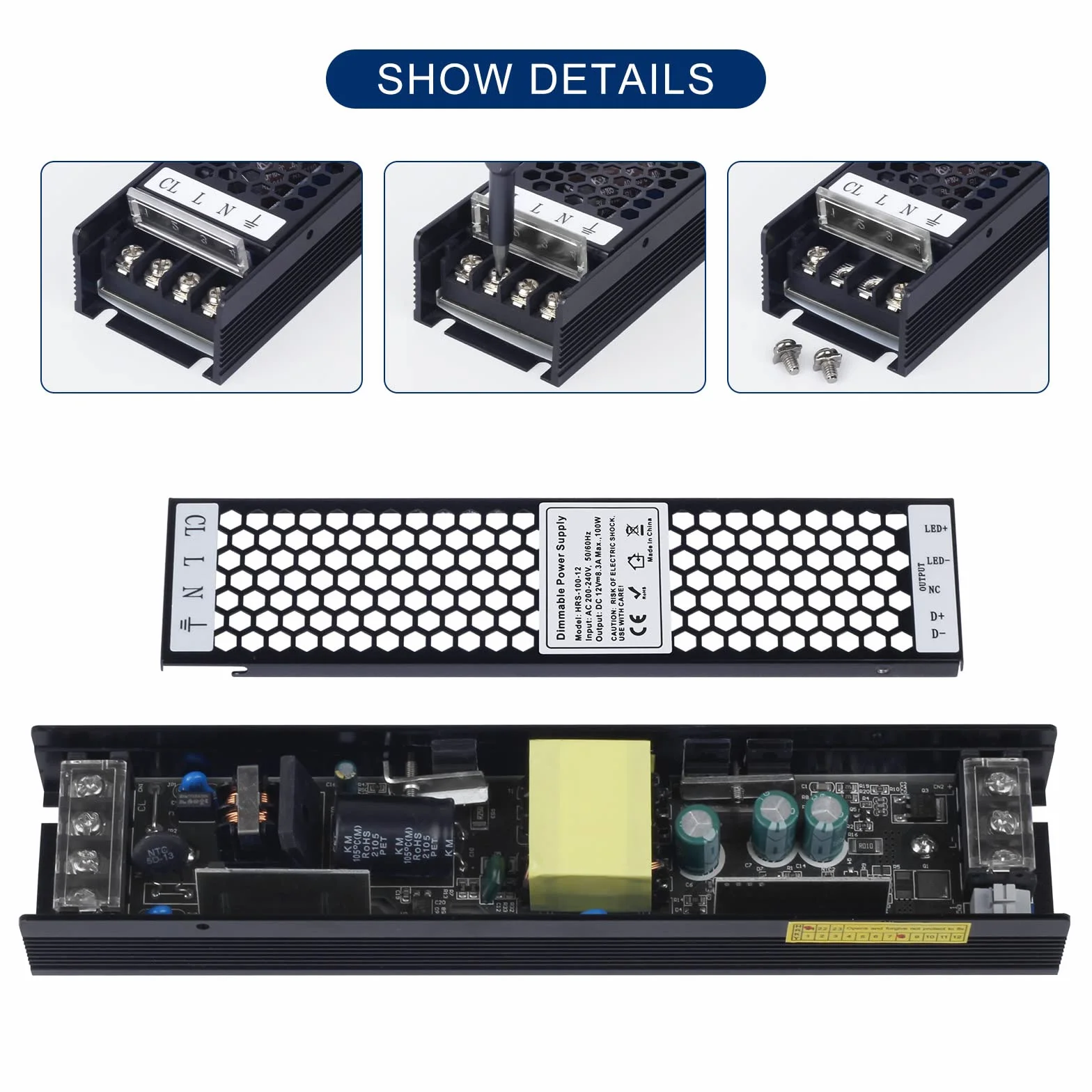 Sterownik LED ściemniany 12V 100W IP20 TRIAC 0-10V zasilacz AC DC